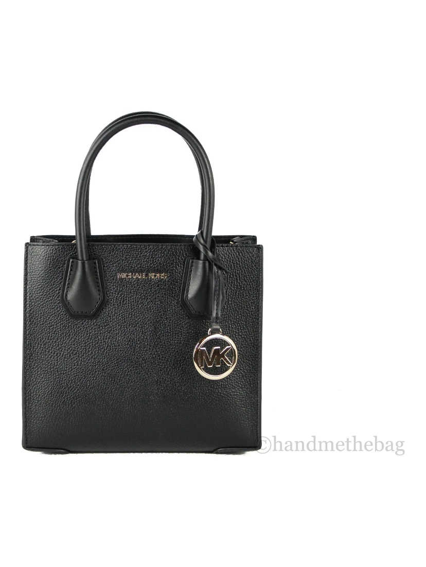 Michael Kors Mercer Medium Leather Messenger Crossbody Handbag (Black Solid)