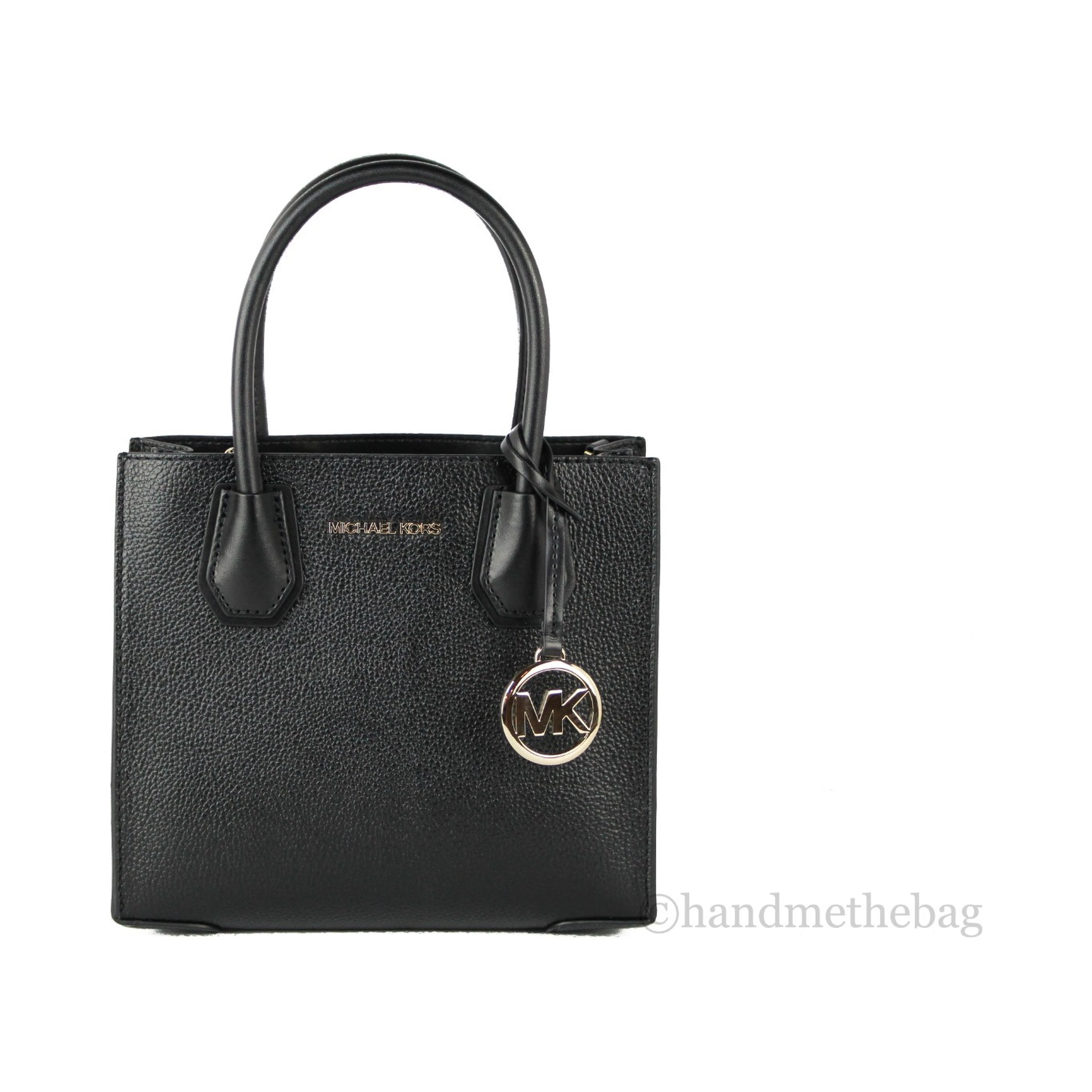 Michael Kors Mercer Medium Leather Messenger Crossbody Handbag (Black Solid)