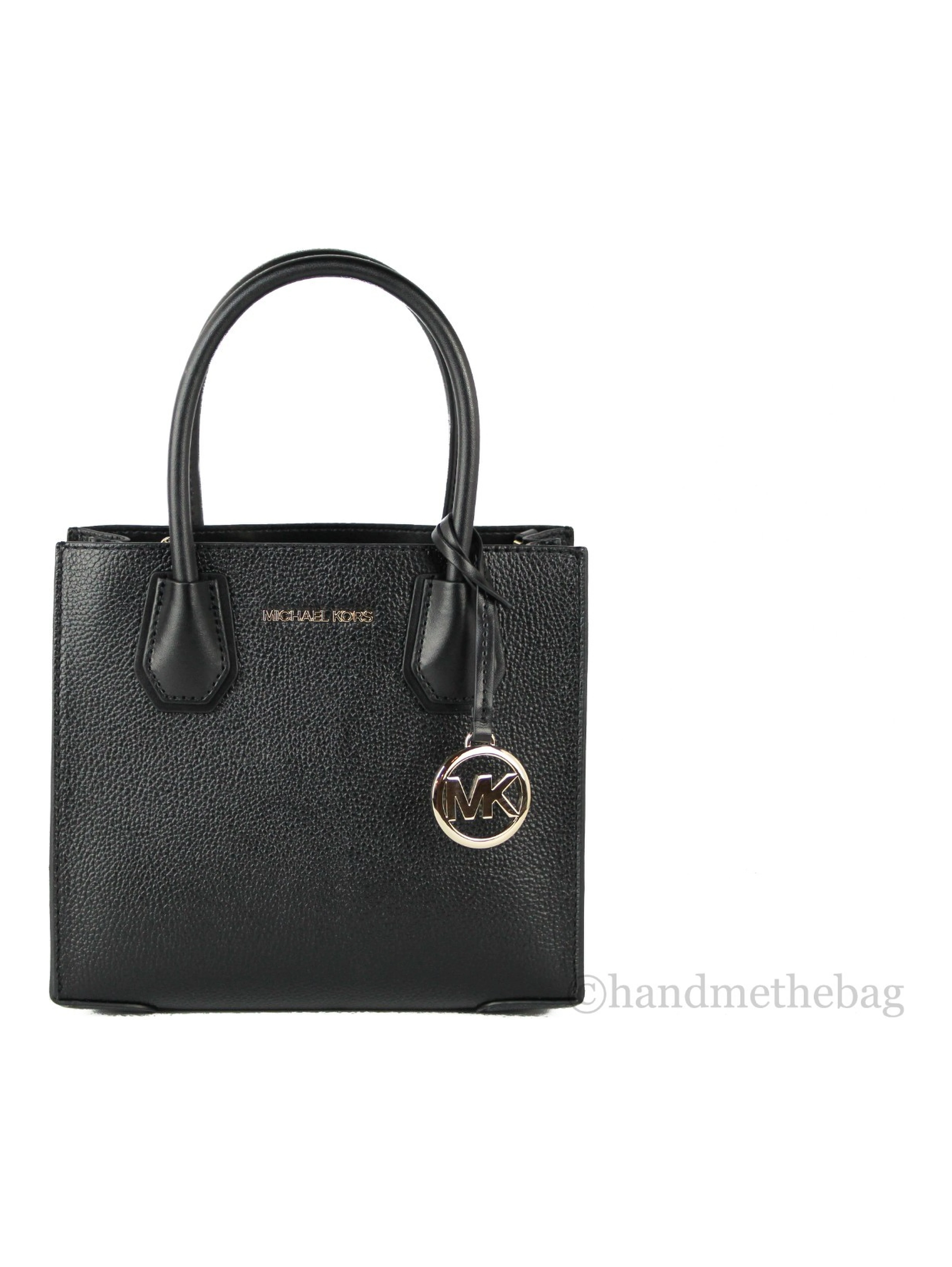 Michael Kors Mercer Medium Leather Messenger Crossbody Handbag (Black Solid)