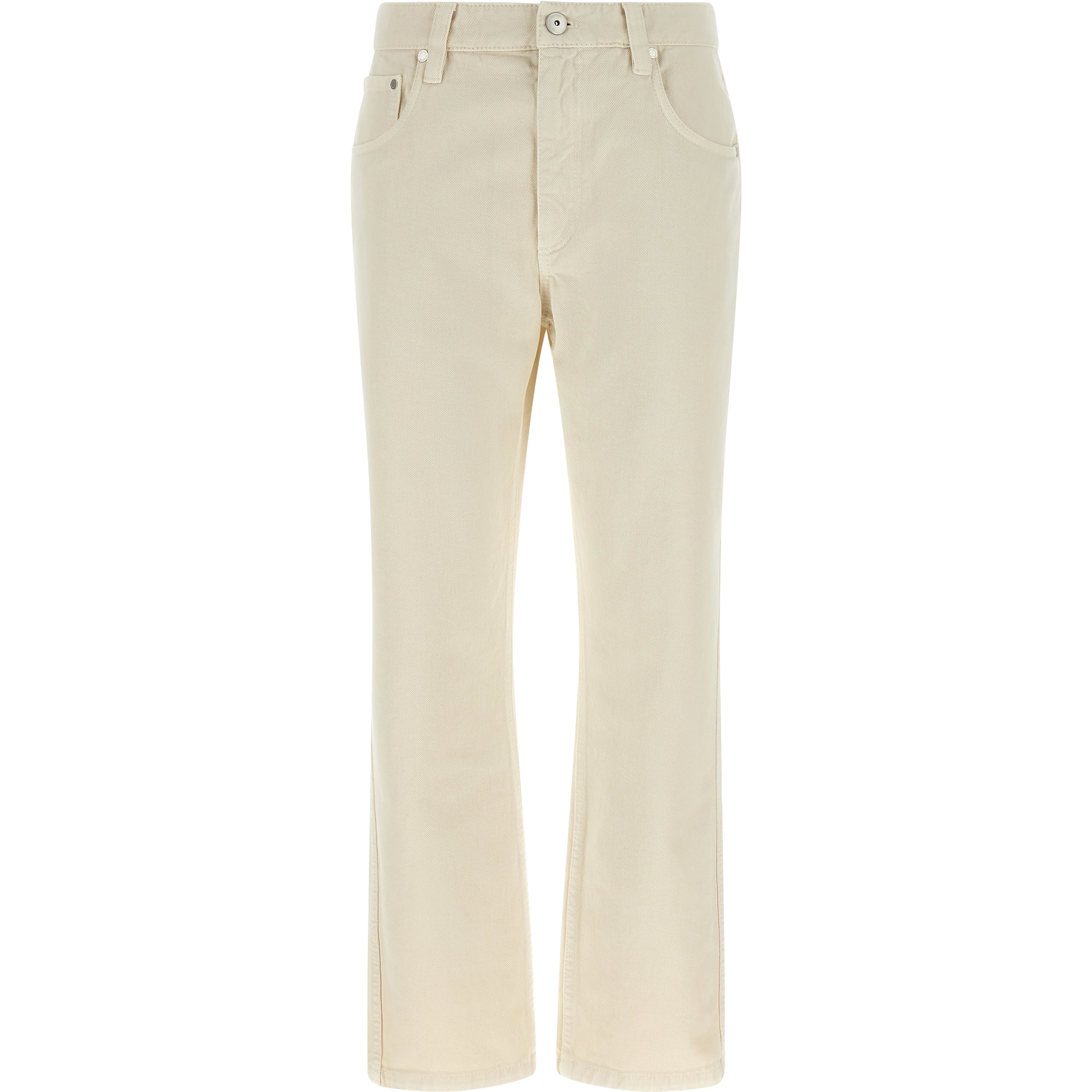 Beige Cotton Straight-Leg Jeans