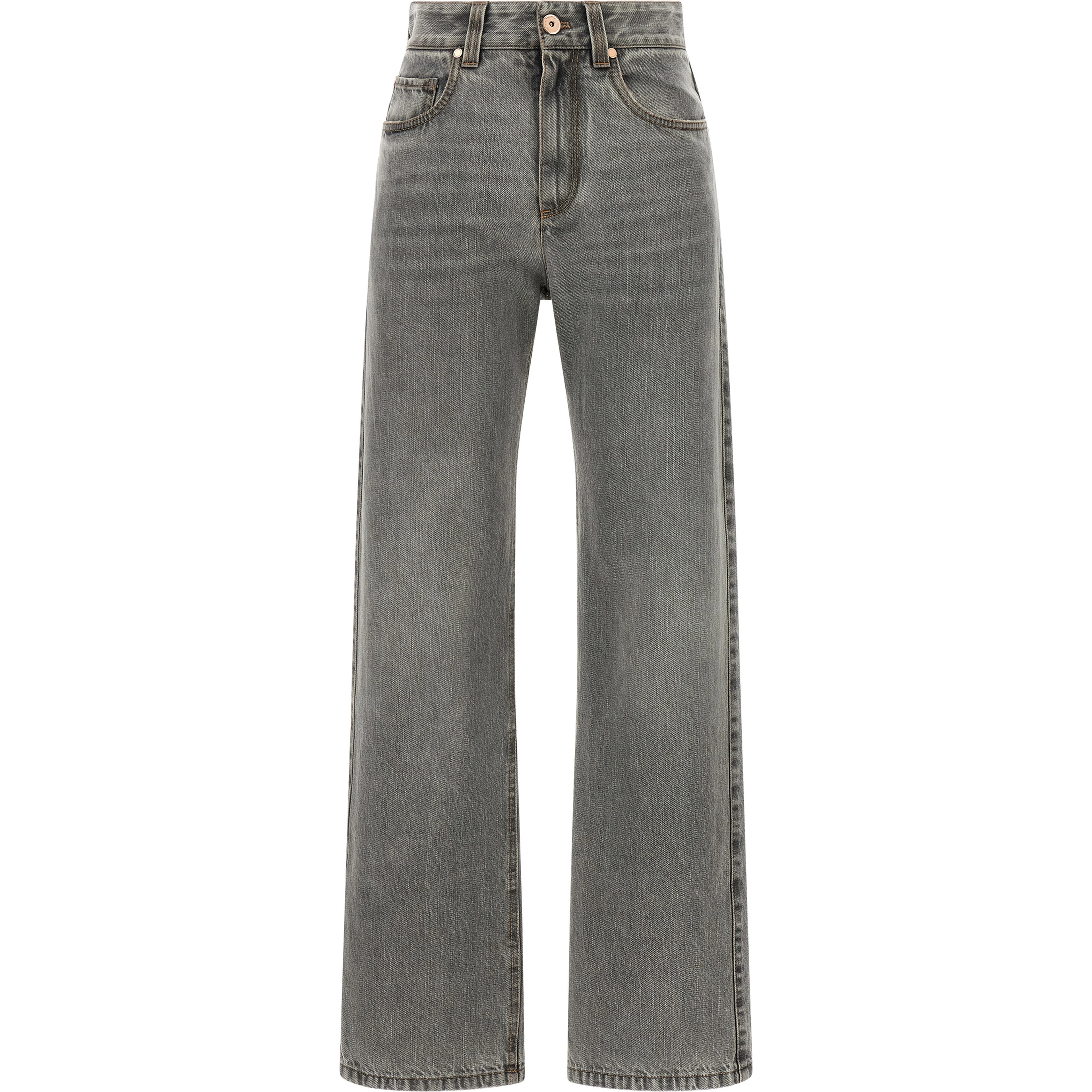 Gray Cotton Straight-Leg Jeans