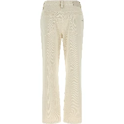 Beige Cotton Straight-Leg Jeans