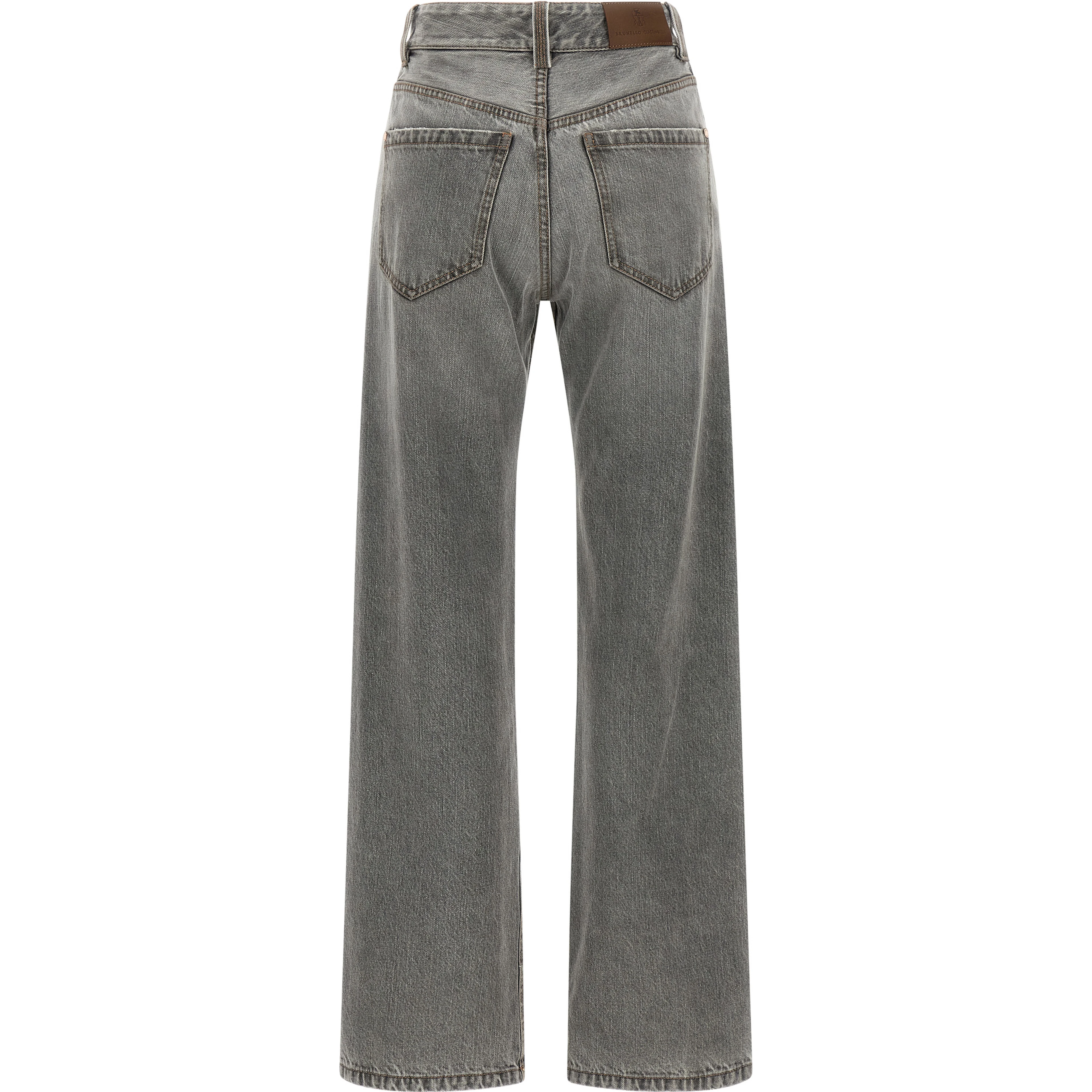 Gray Cotton Straight-Leg Jeans