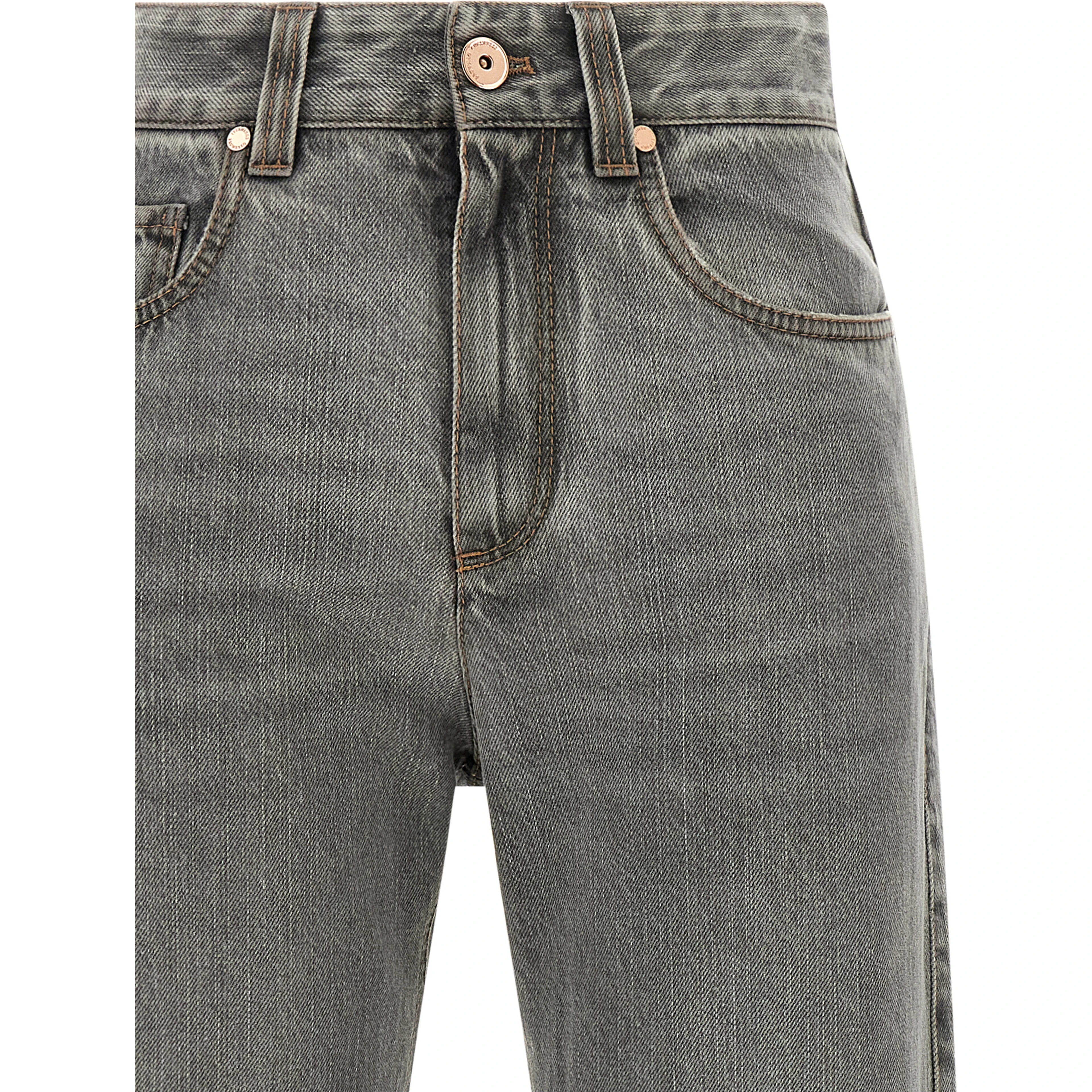 Gray Cotton Straight-Leg Jeans