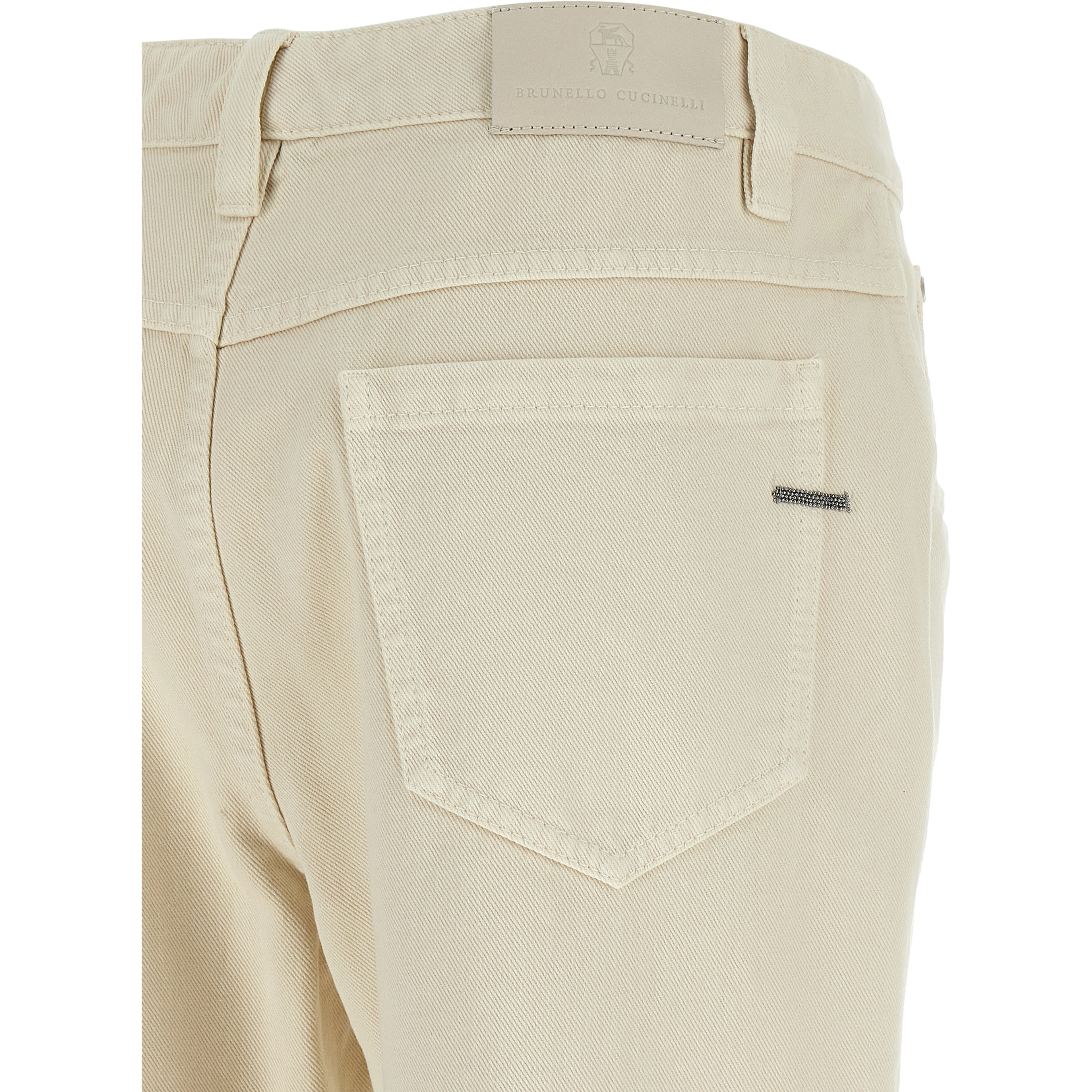 Beige Cotton Straight-Leg Jeans