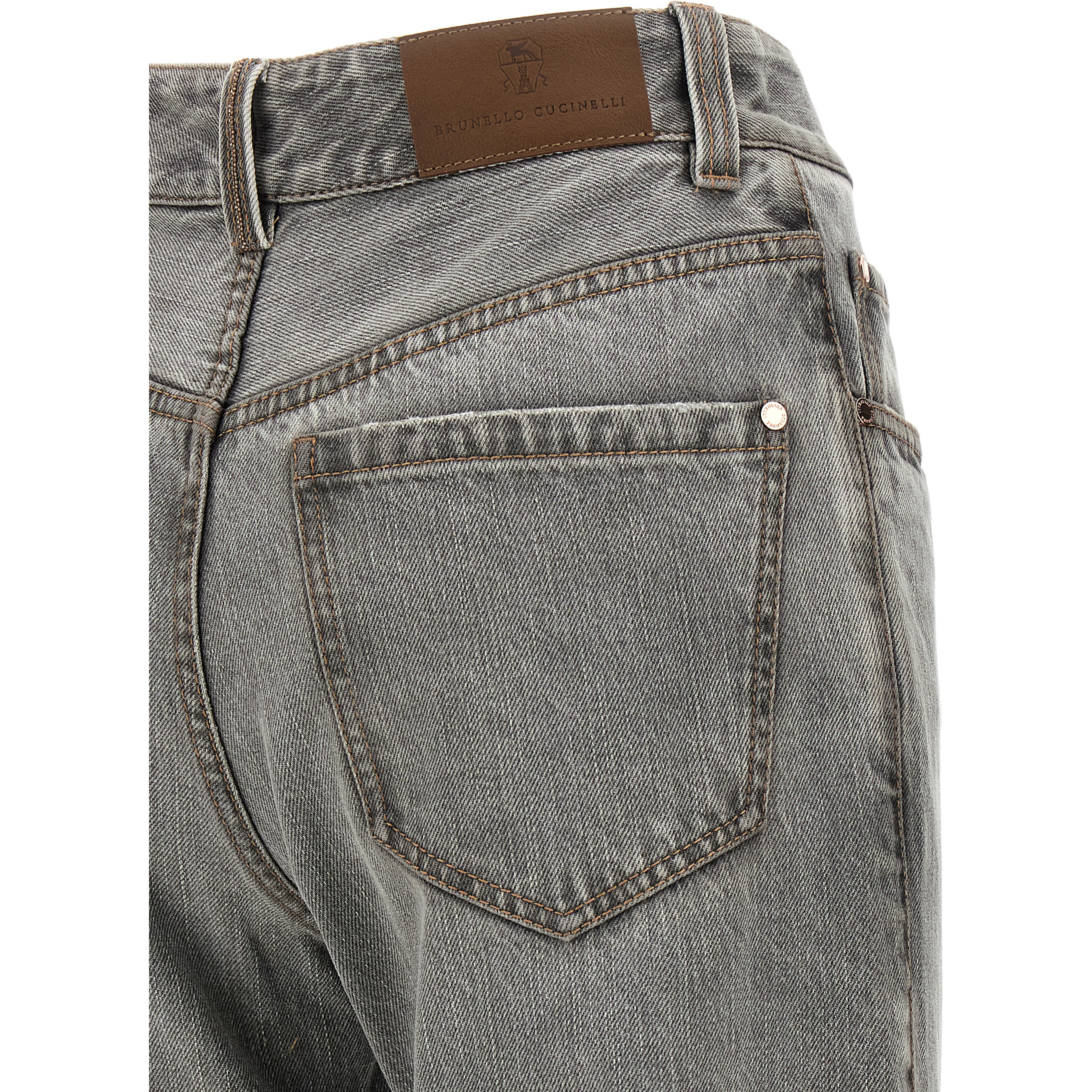 Gray Cotton Straight-Leg Jeans