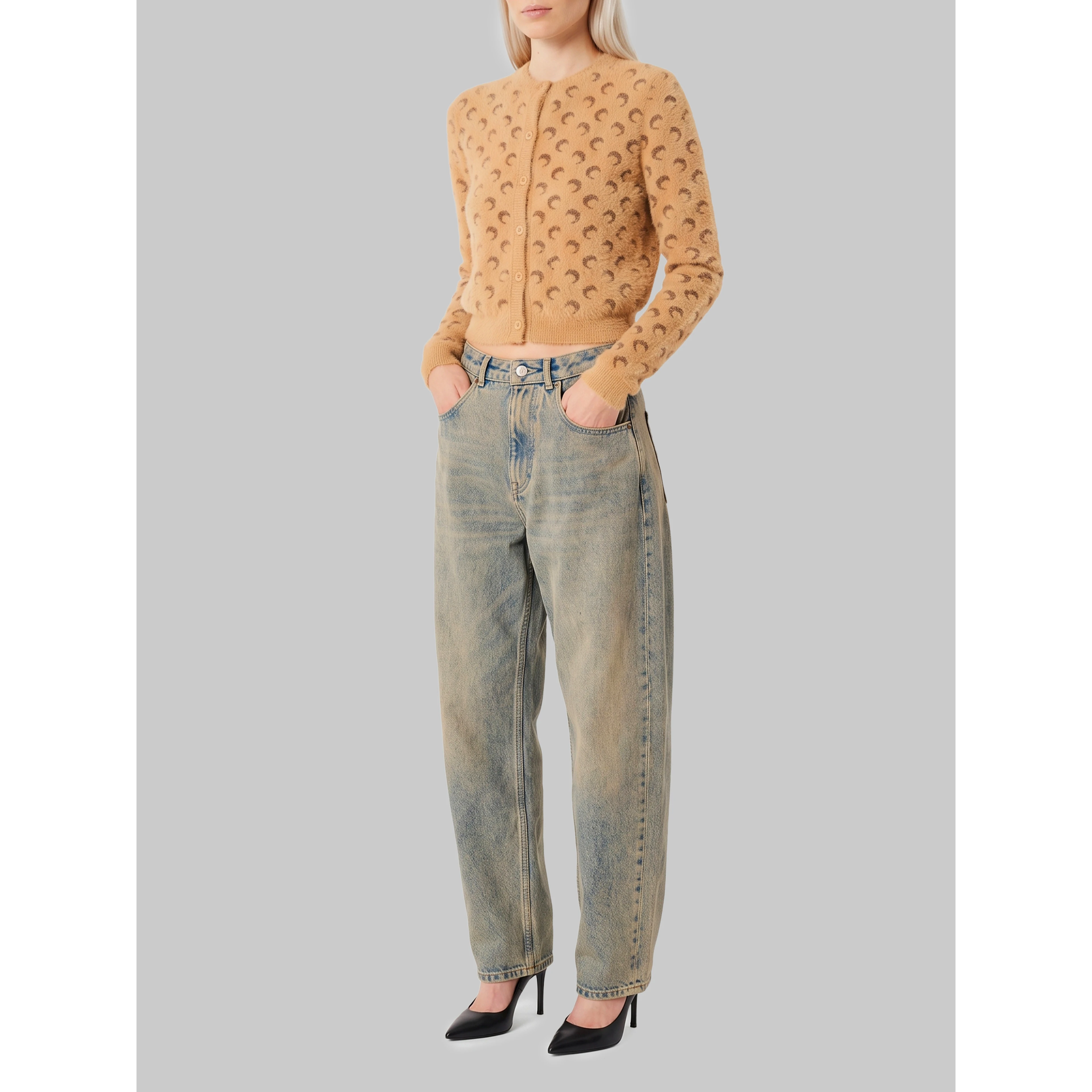 Fluffy Moon jacquard knit cardigan