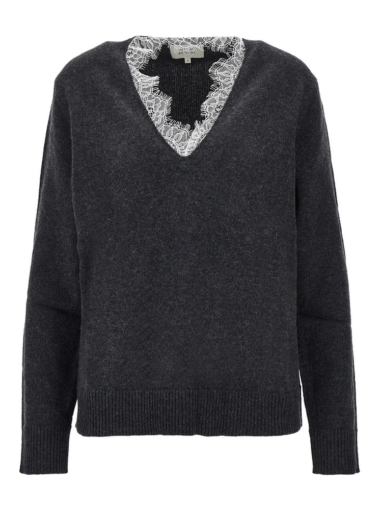 'Leyla' sweater with lace trim