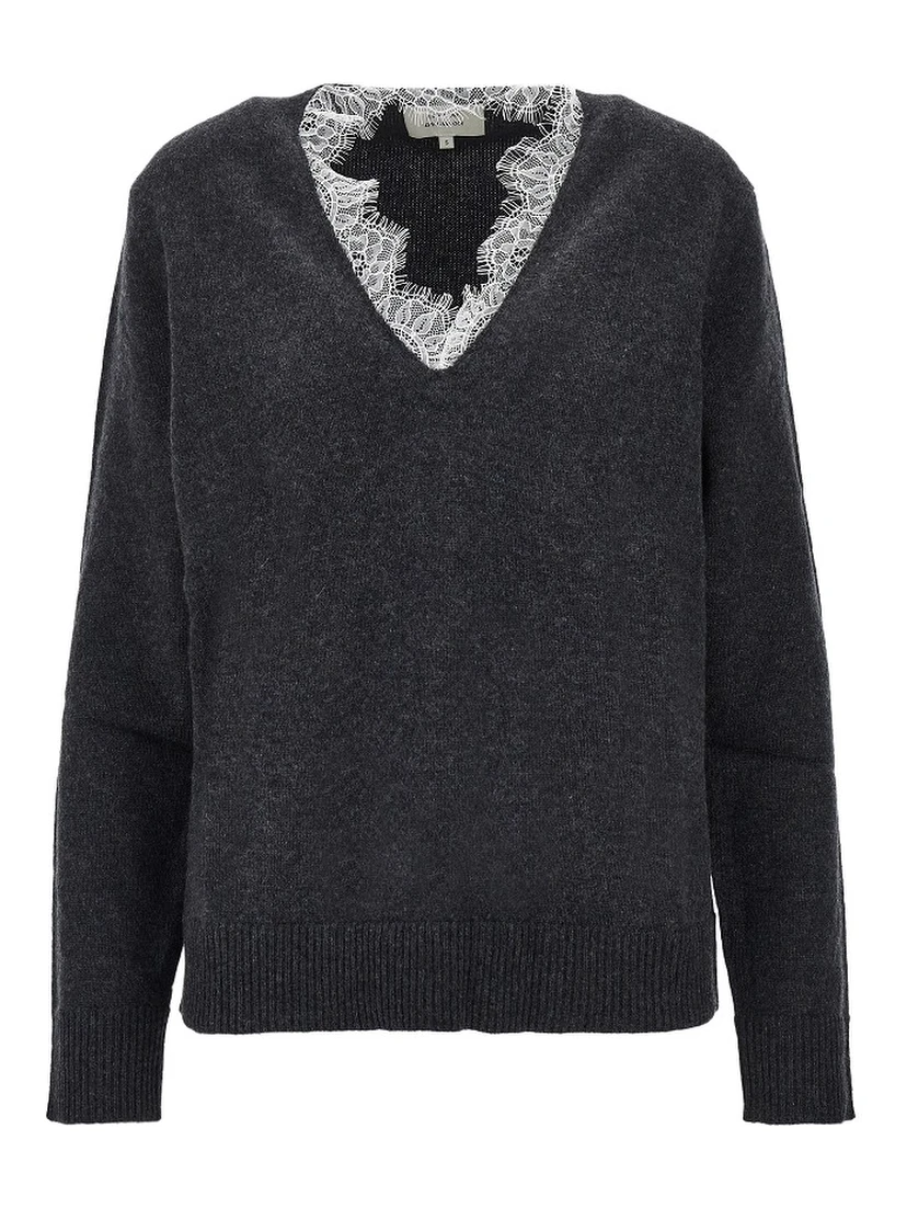 'Leyla' sweater with lace trim