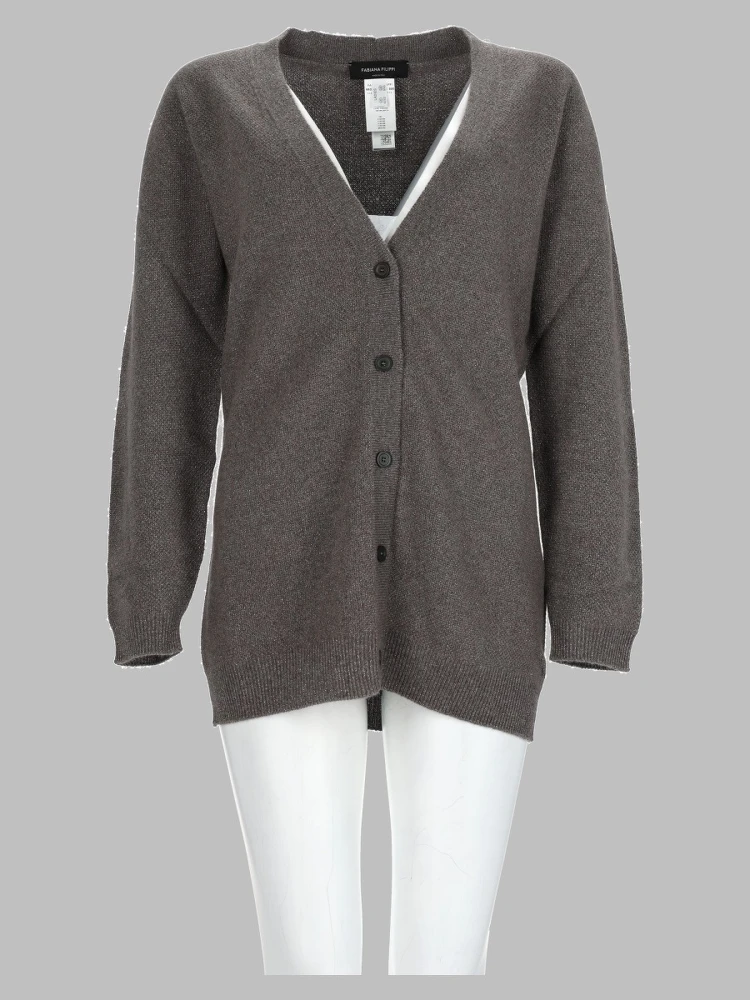 Cardigan In Lana Misto Seta e Cashmere