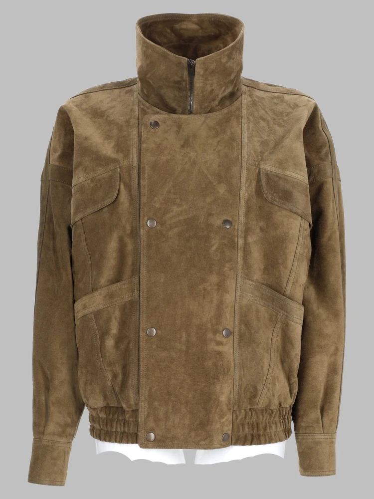 Giacca Bomber Doppiopetto In Suede