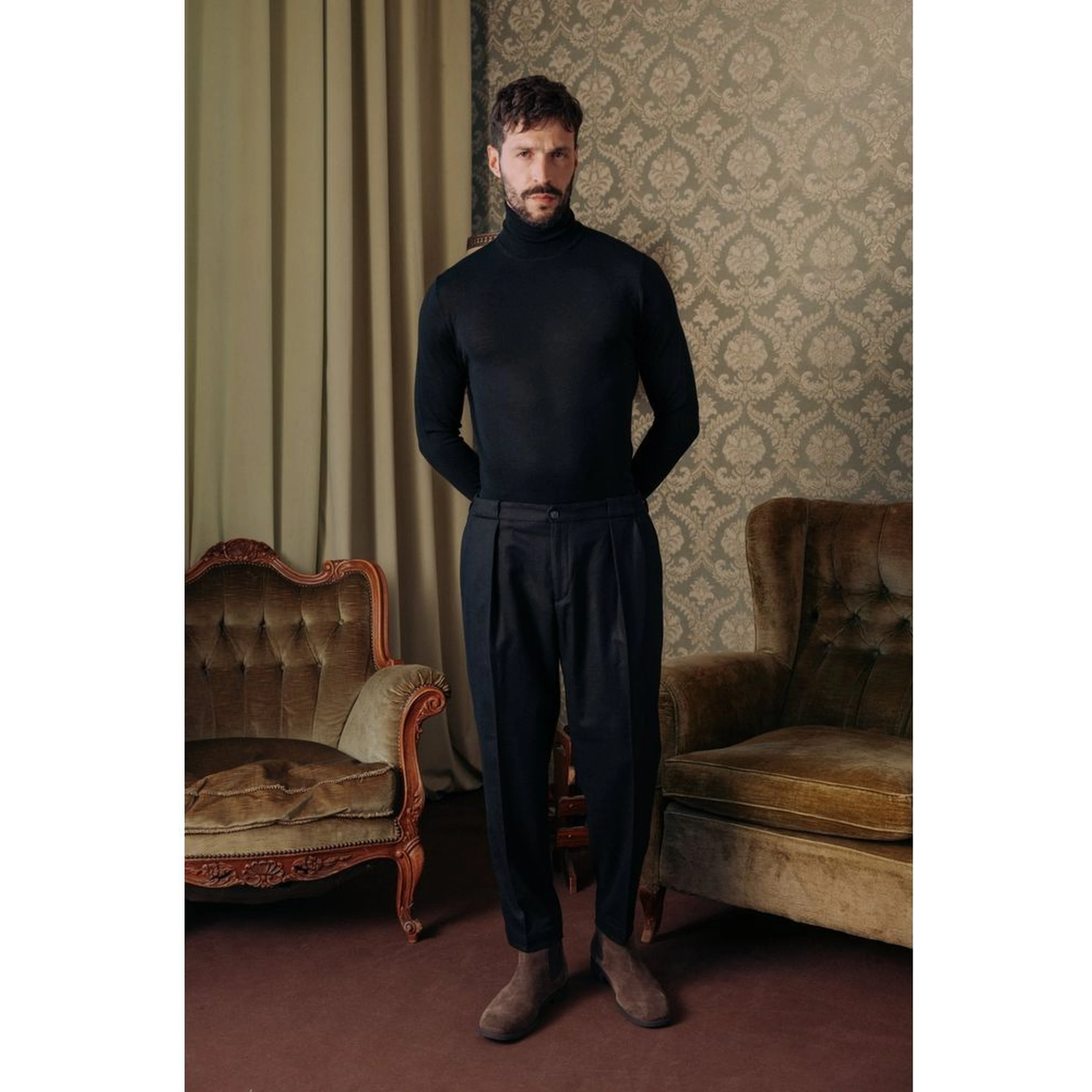 Black Wool Casual Pants