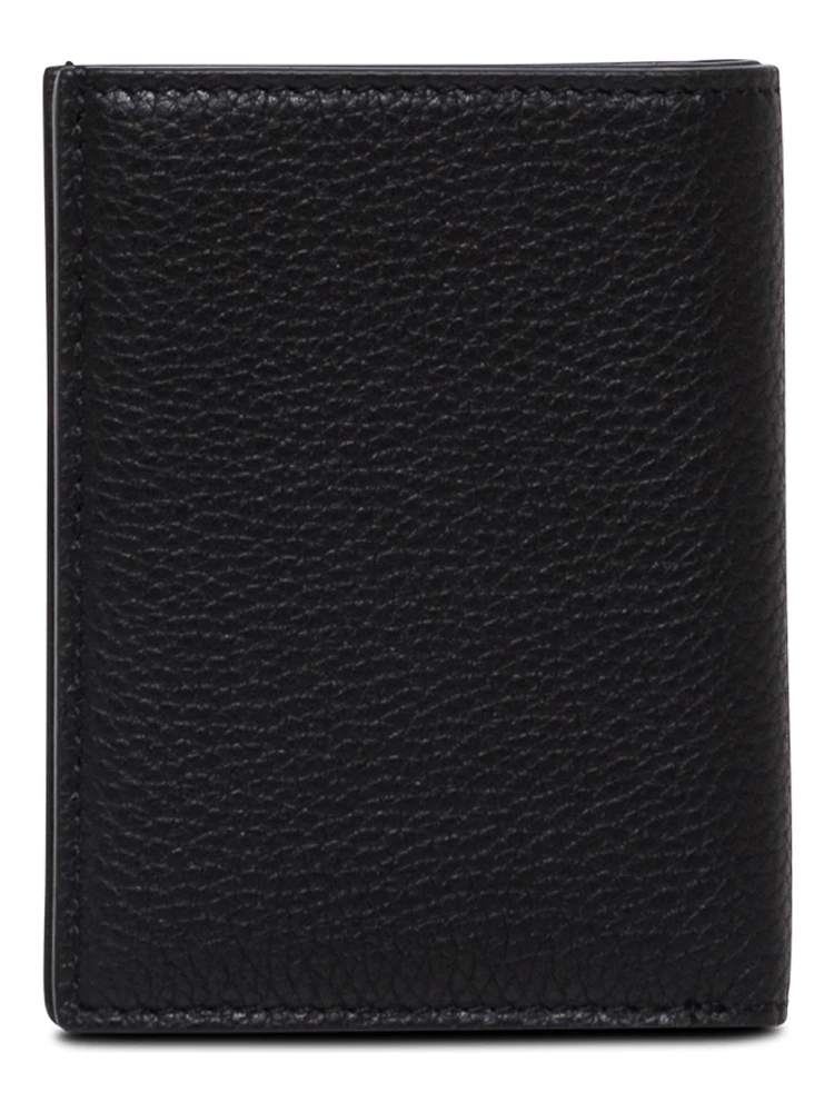 Cardholder with Logo Lettering Embossed on the Front in Grained Black Leather for Men