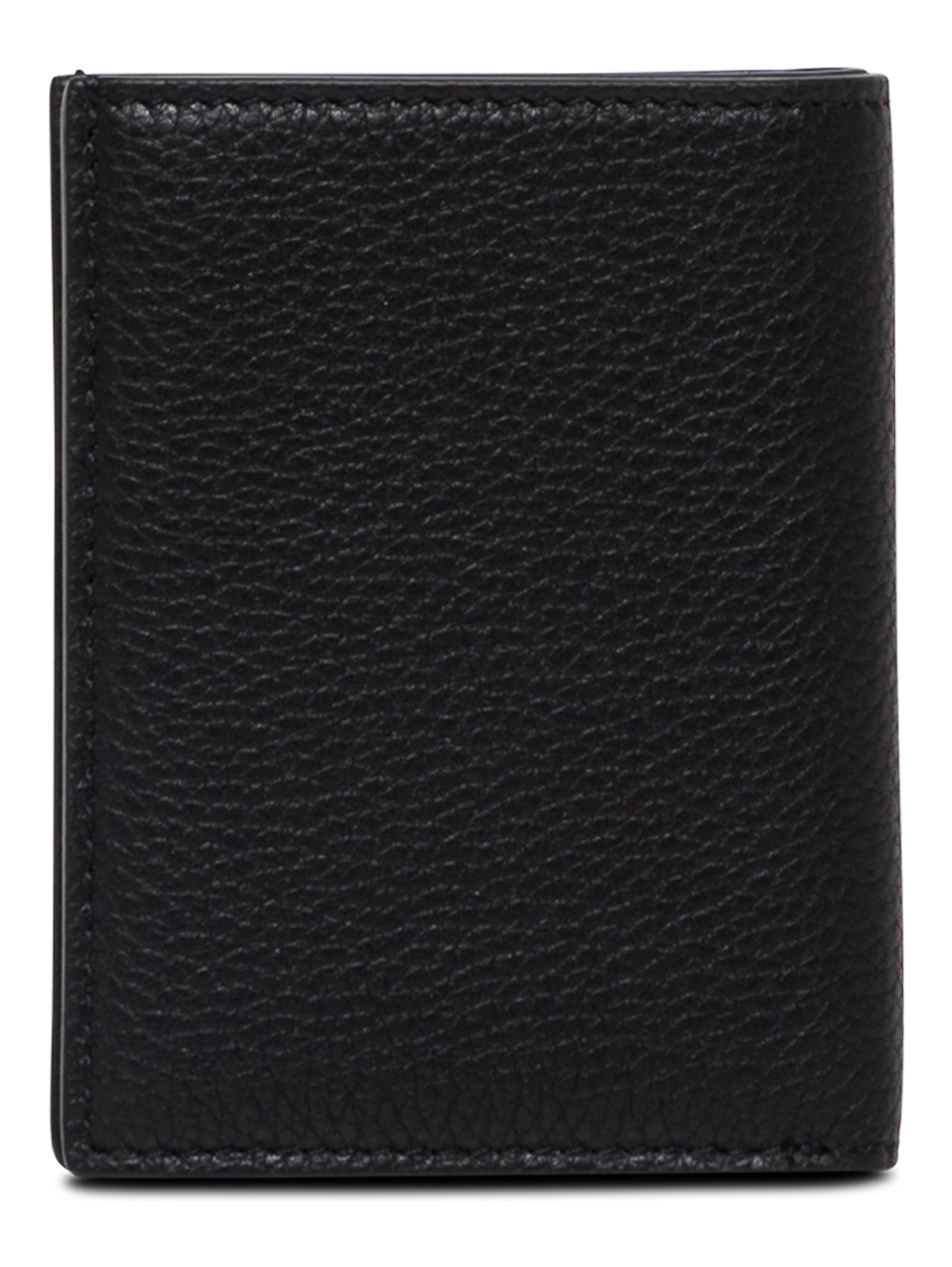 Cardholder with Logo Lettering Embossed on the Front in Grained Black Leather for Men