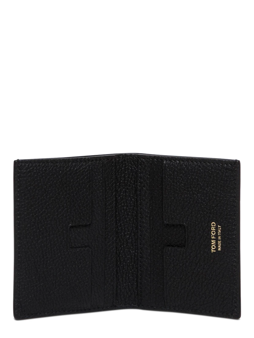Cardholder with Logo Lettering Embossed on the Front in Grained Black Leather for Men