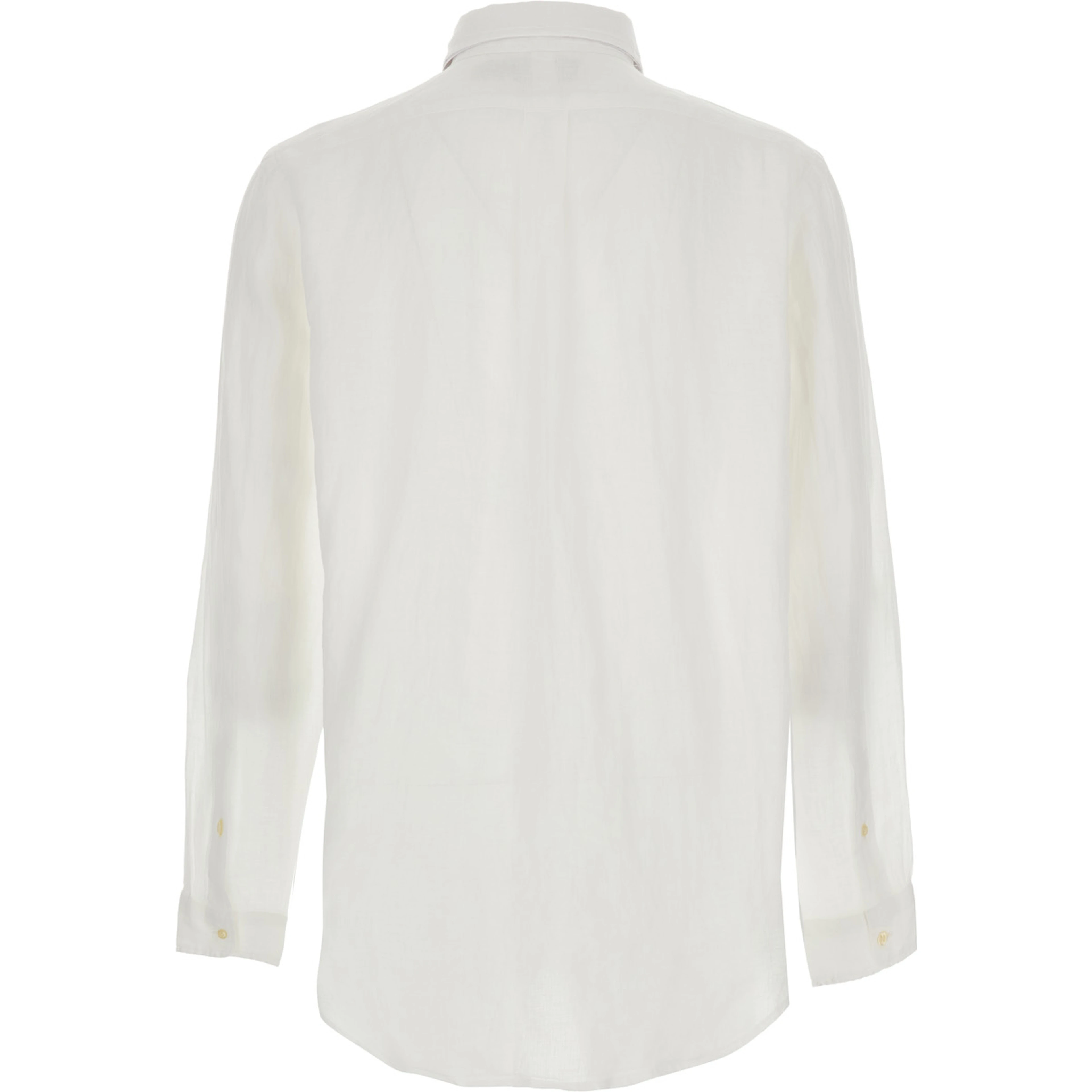 Custom-Fit White Shirt with Button-Down Collar and Logo on the Front in Linen Man