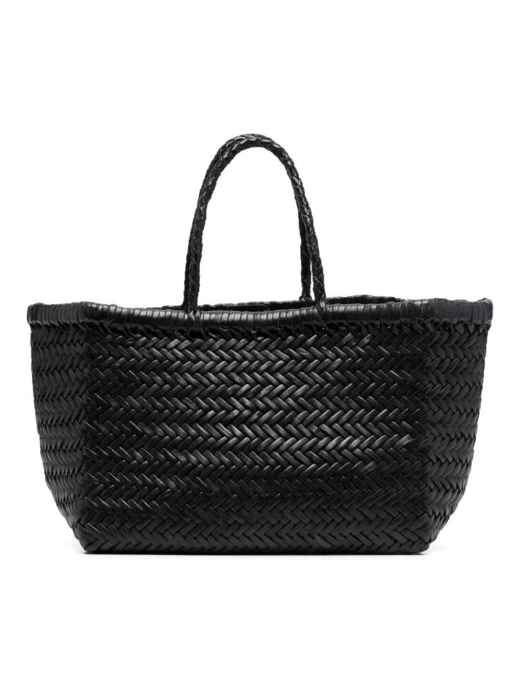 Small Tote Bag Triple Jump in Black Woven Leather Woman