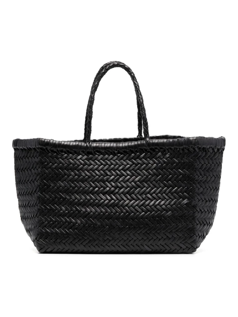 Small Tote Bag Triple Jump in Black Woven Leather Woman
