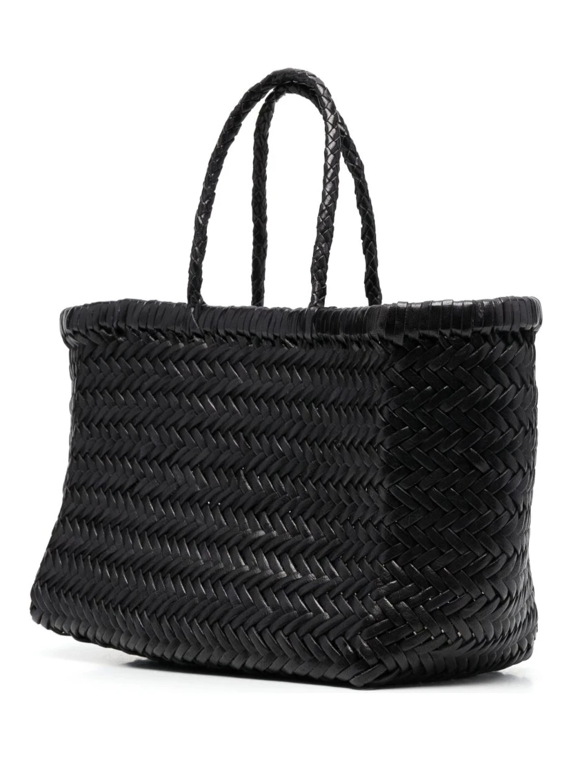 Small Tote Bag Triple Jump in Black Woven Leather Woman
