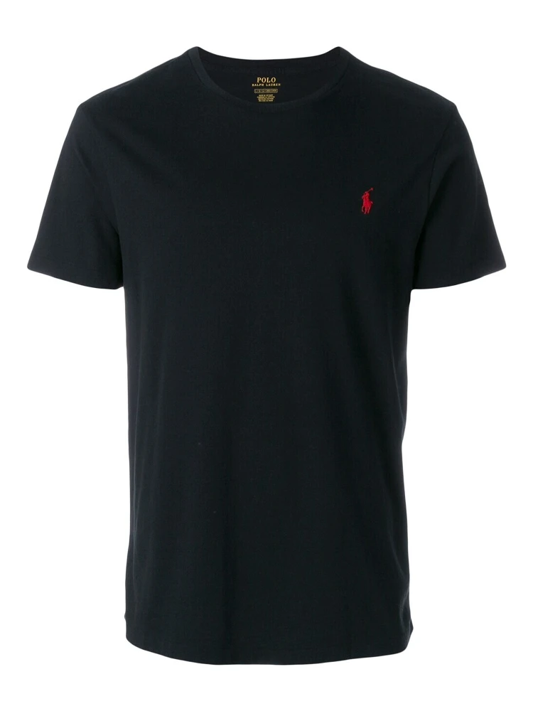 Round Neck T-Shirt with Embroidered Pony Logo on the Front in Black Cotton for Men