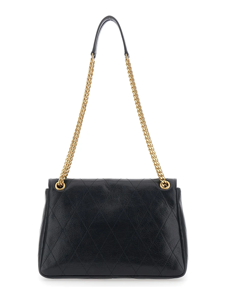 Crossbody bag Charlie with chain strap and logo plaque on the front in black quilted leather for women alternative