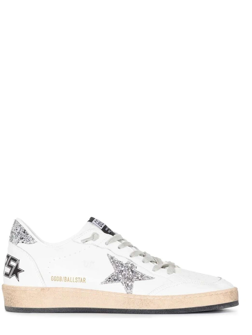 Sneaker Ball Star with Glitter Star Detail in White Leather Women