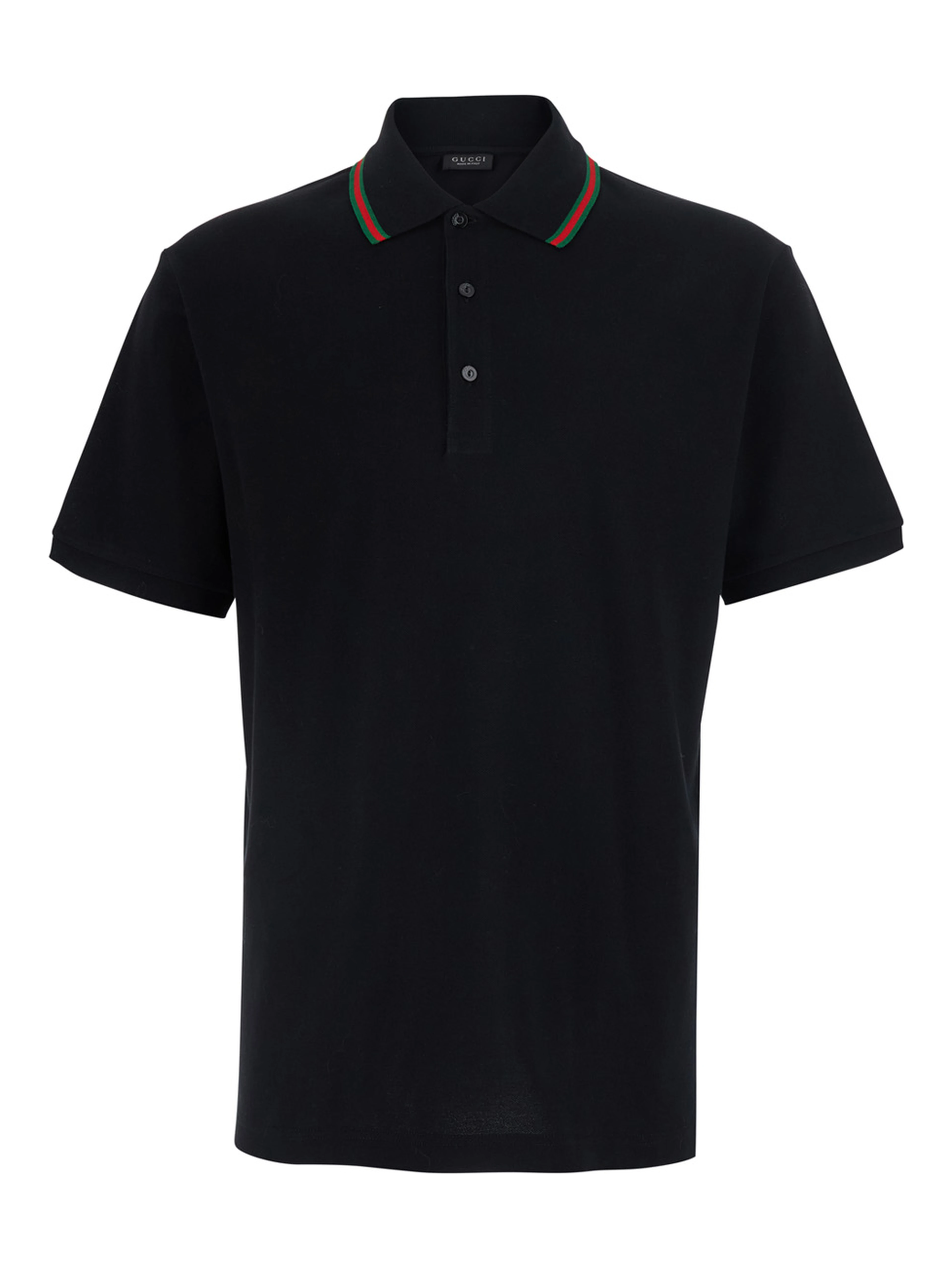 Polo Shirt with Web Collar and Short Sleeves in Black Cotton for Men