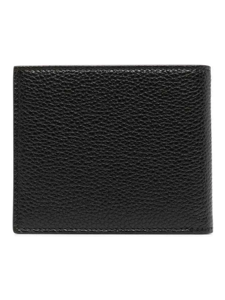 Black Grained Leather Gold Embossed Logo Bi-Fold Wallet for Men alternative