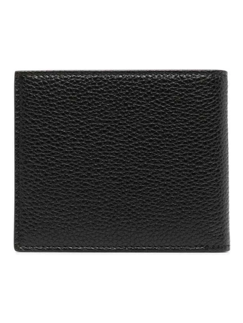 Black Grained Leather Gold Embossed Logo Bi-Fold Wallet for Men