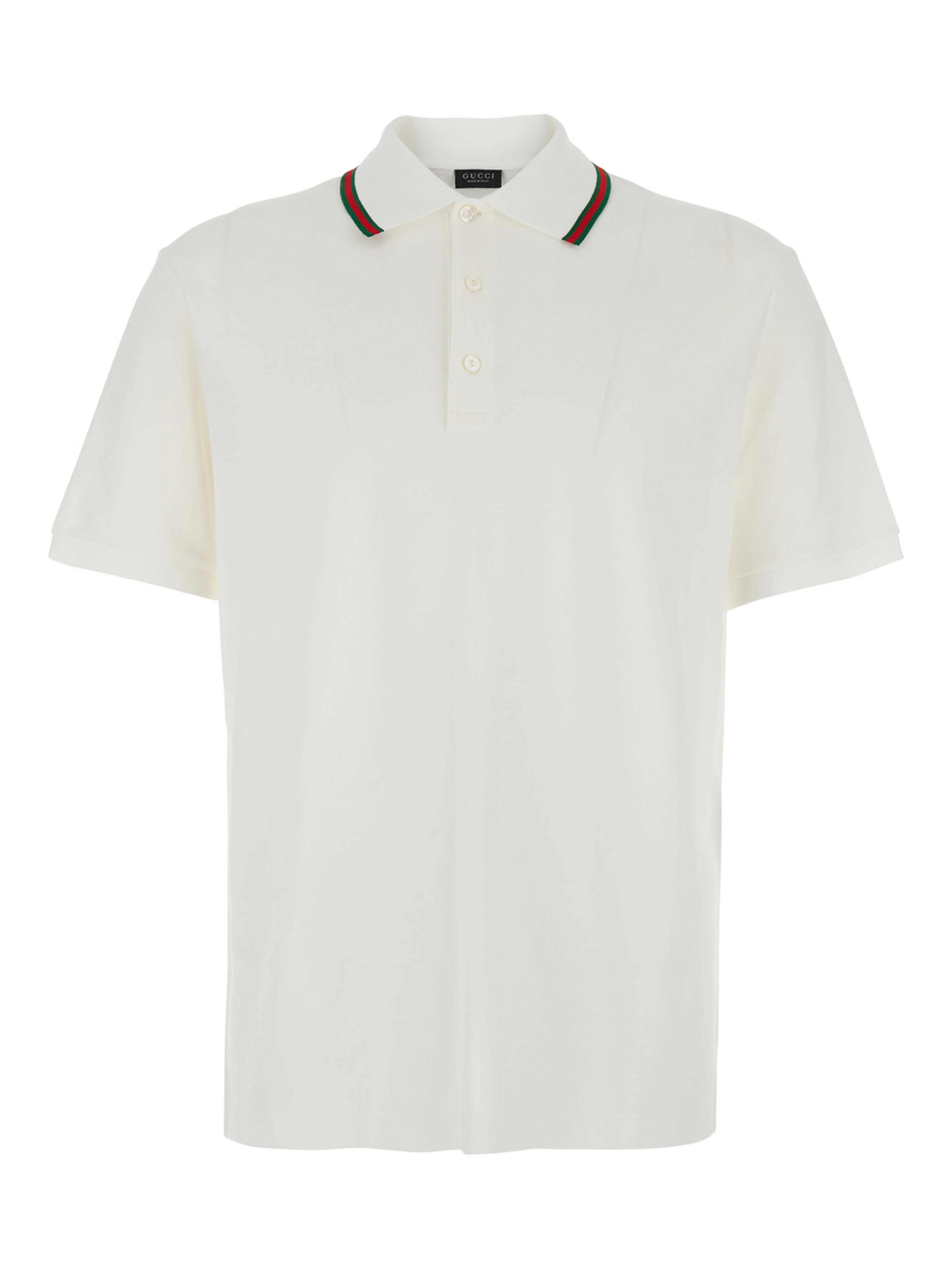 Polo Shirt with Web Collar and Short Sleeves in White Cotton for Men