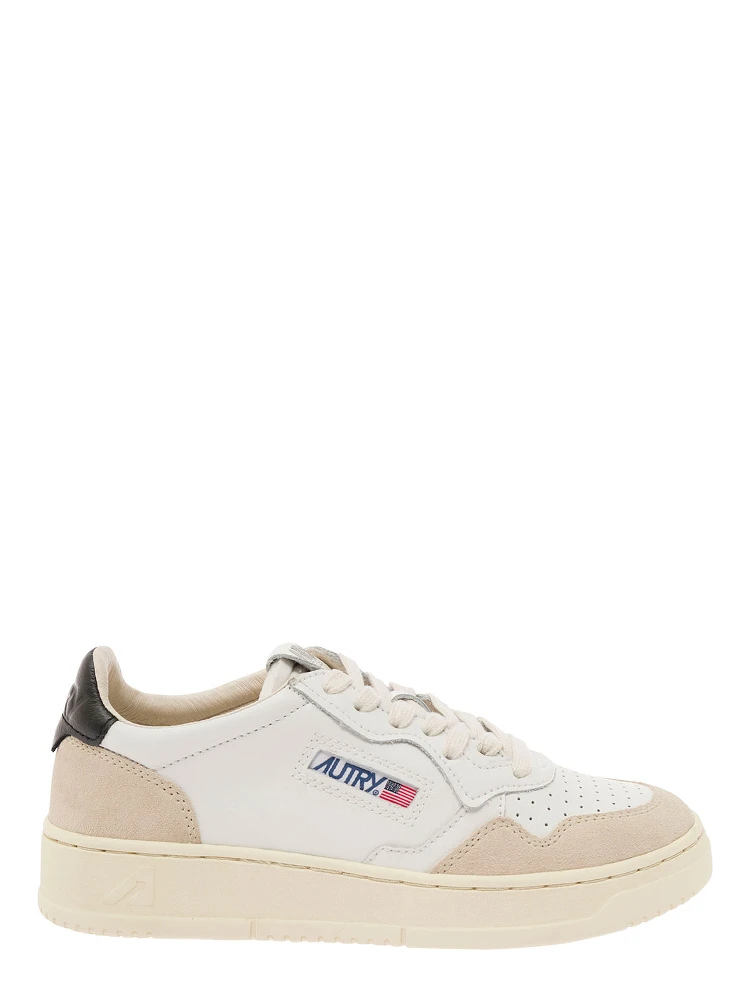 Medalist Low Sneakers with leather details and white rubber sole, white color, unisex