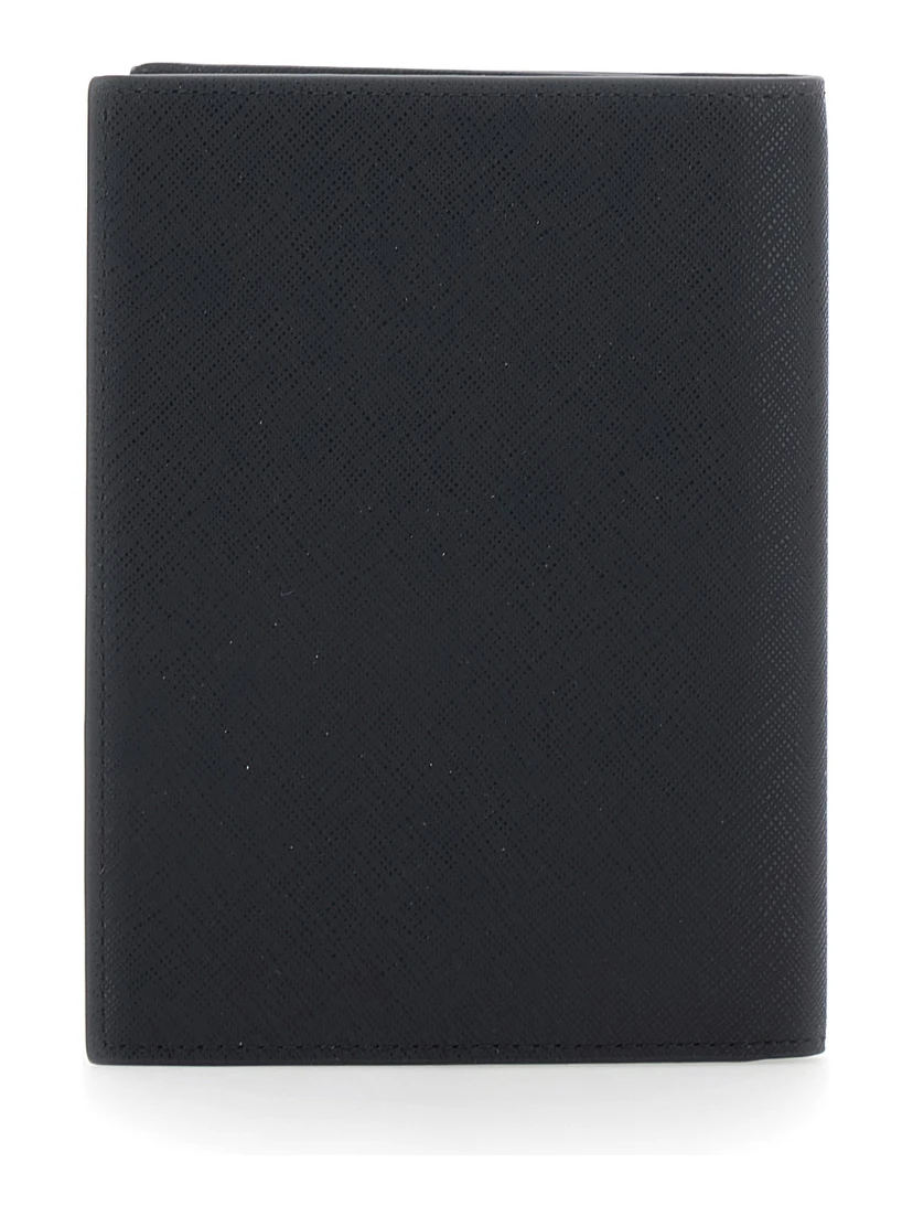 black Cardholder with metallic logo on the front in tech fabric for men