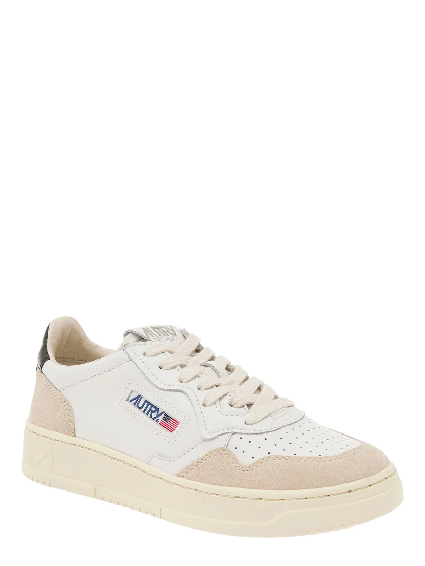 Medalist Low Sneakers with leather details and white rubber sole, white color, unisex
