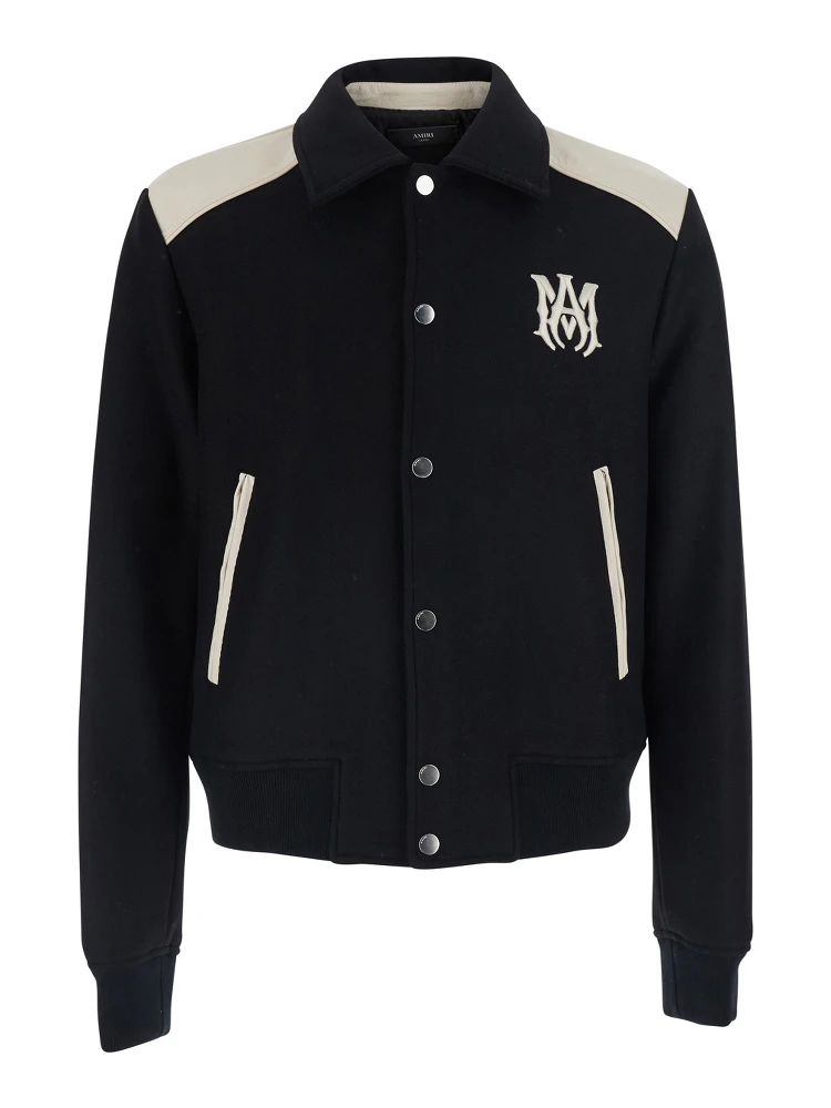 Black Jacket with classic collar and logo patch on the front in wool blend for men