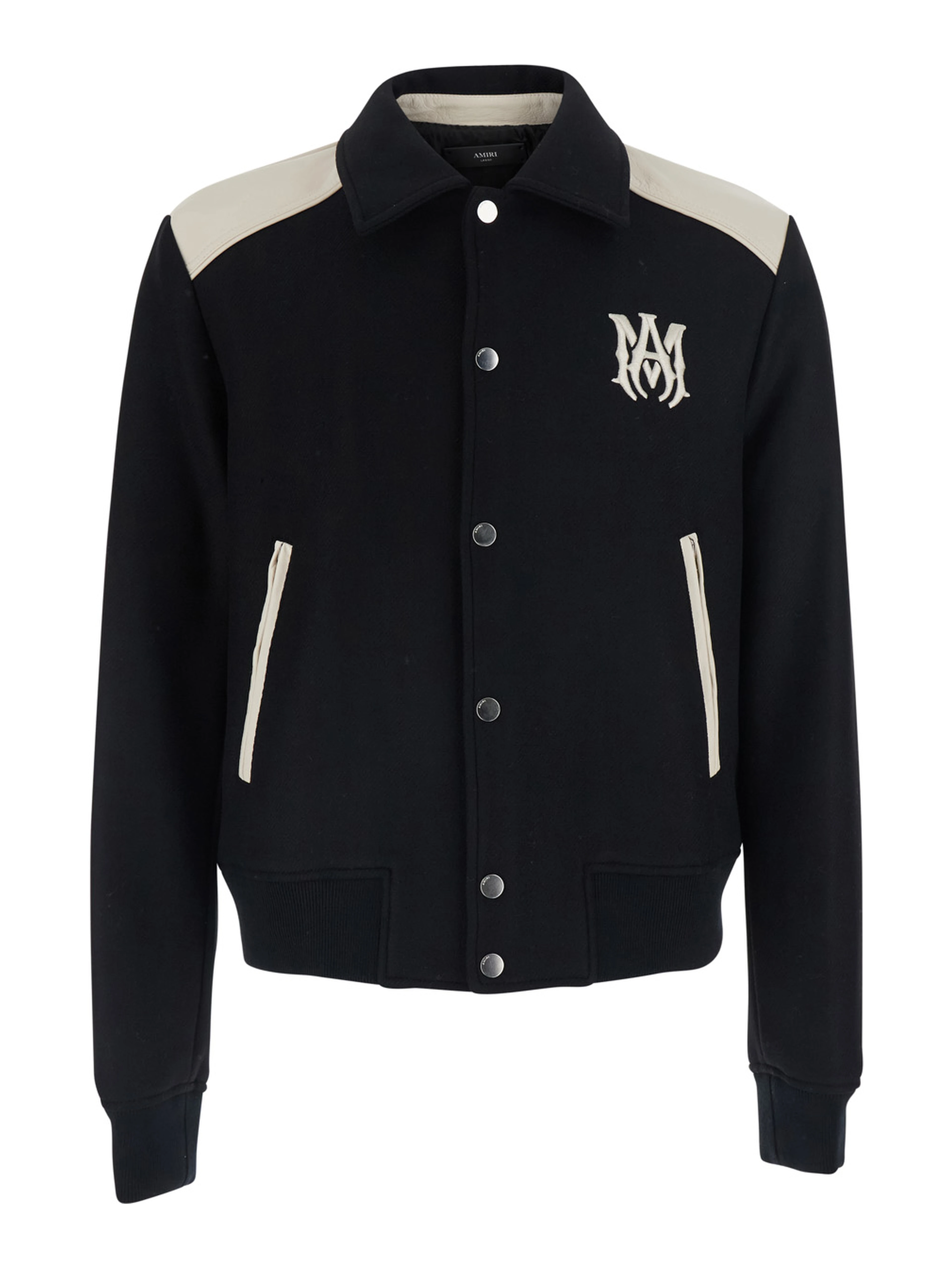 Black Jacket with classic collar and logo patch on the front in wool blend for men