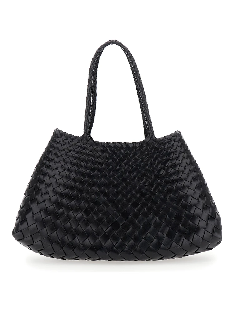 Crossbody bag Santa Croce with Two Top Handles and Intreccio Design in Black Leather for Women