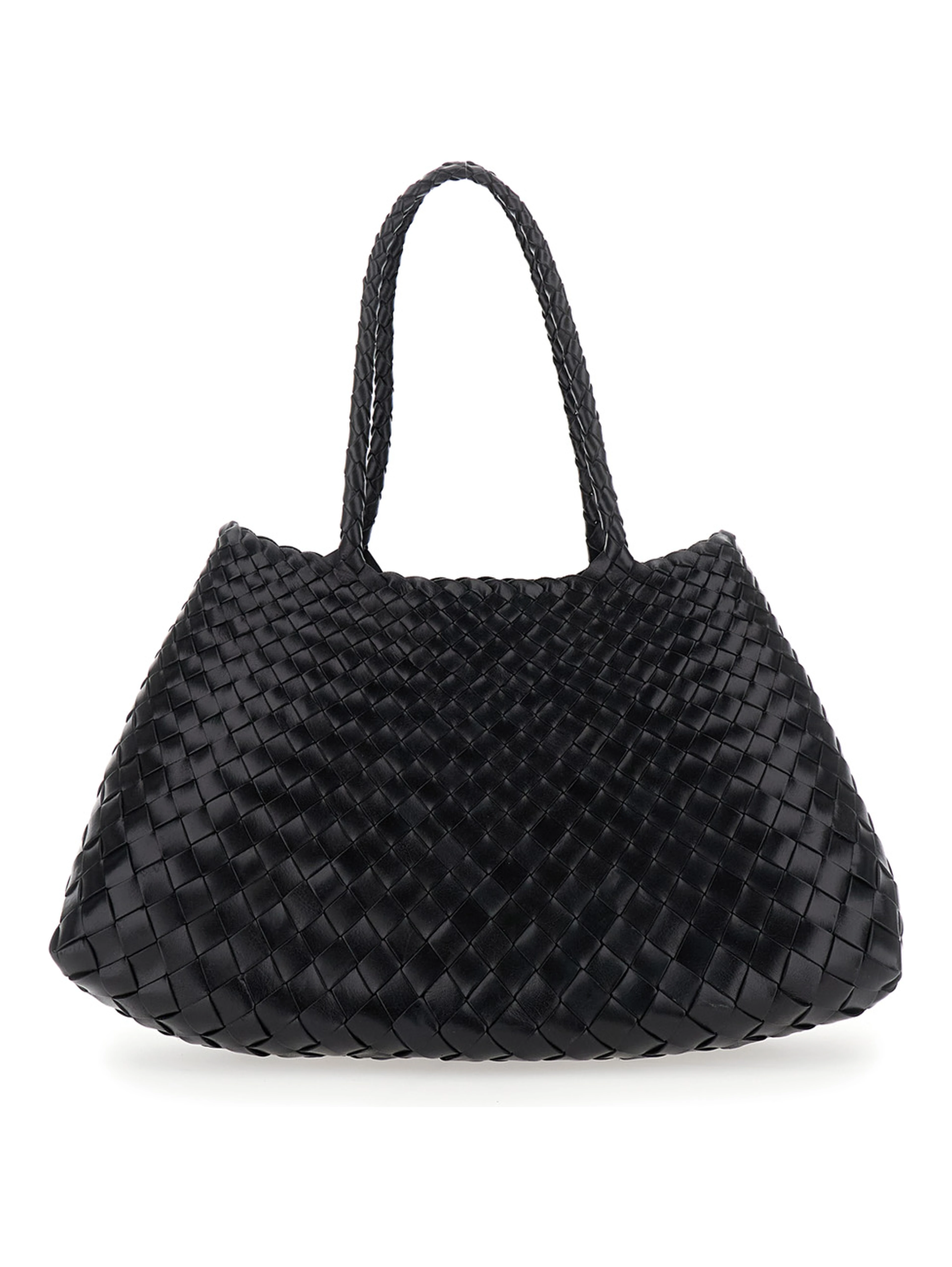 Crossbody bag Santa Croce with Two Top Handles and Intreccio Design in Black Leather for Women