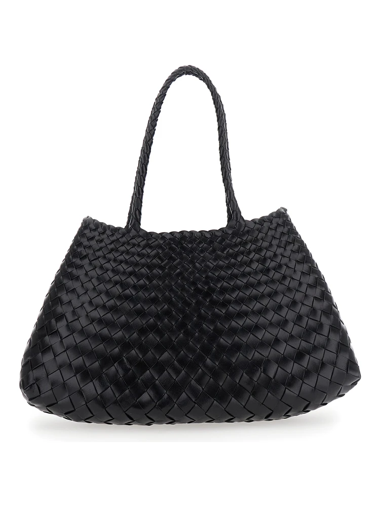 Crossbody bag Santa Croce with Two Top Handles and Intreccio Design in Black Leather for Women alternative