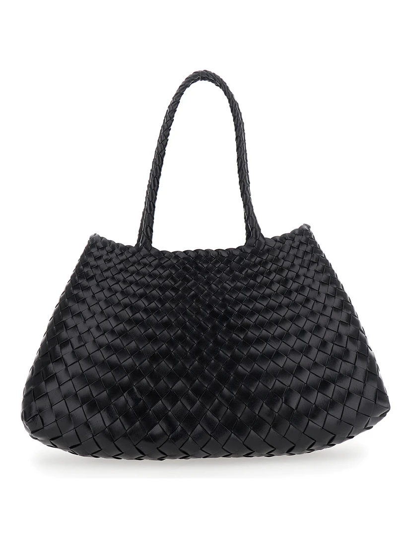 Crossbody bag Santa Croce with Two Top Handles and Intreccio Design in Black Leather for Women