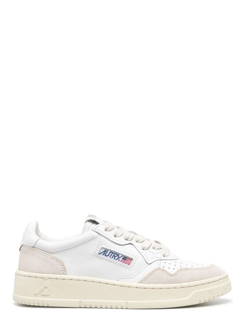Medalist Low Sneakers with leather details and rubber sole, white color, unisex