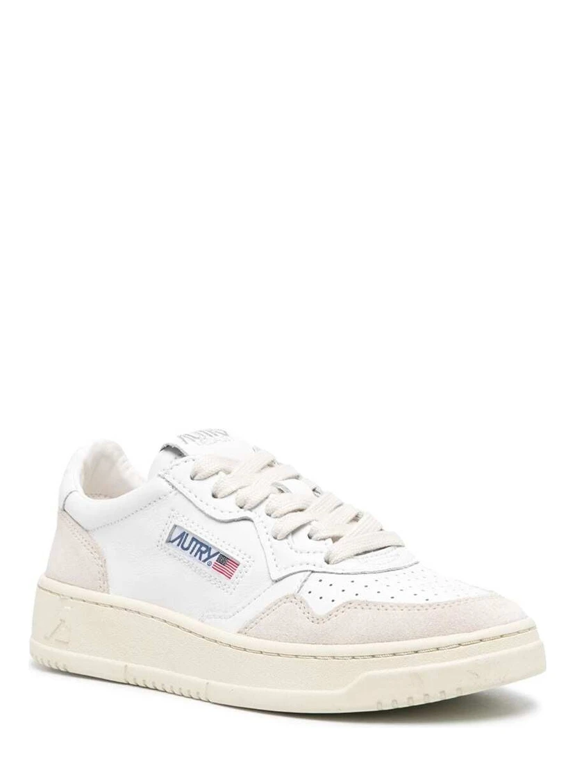 Medalist Low Sneakers with leather details and rubber sole, white color, unisex