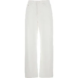 Twisted seam full length denim jeans with white cotton for women