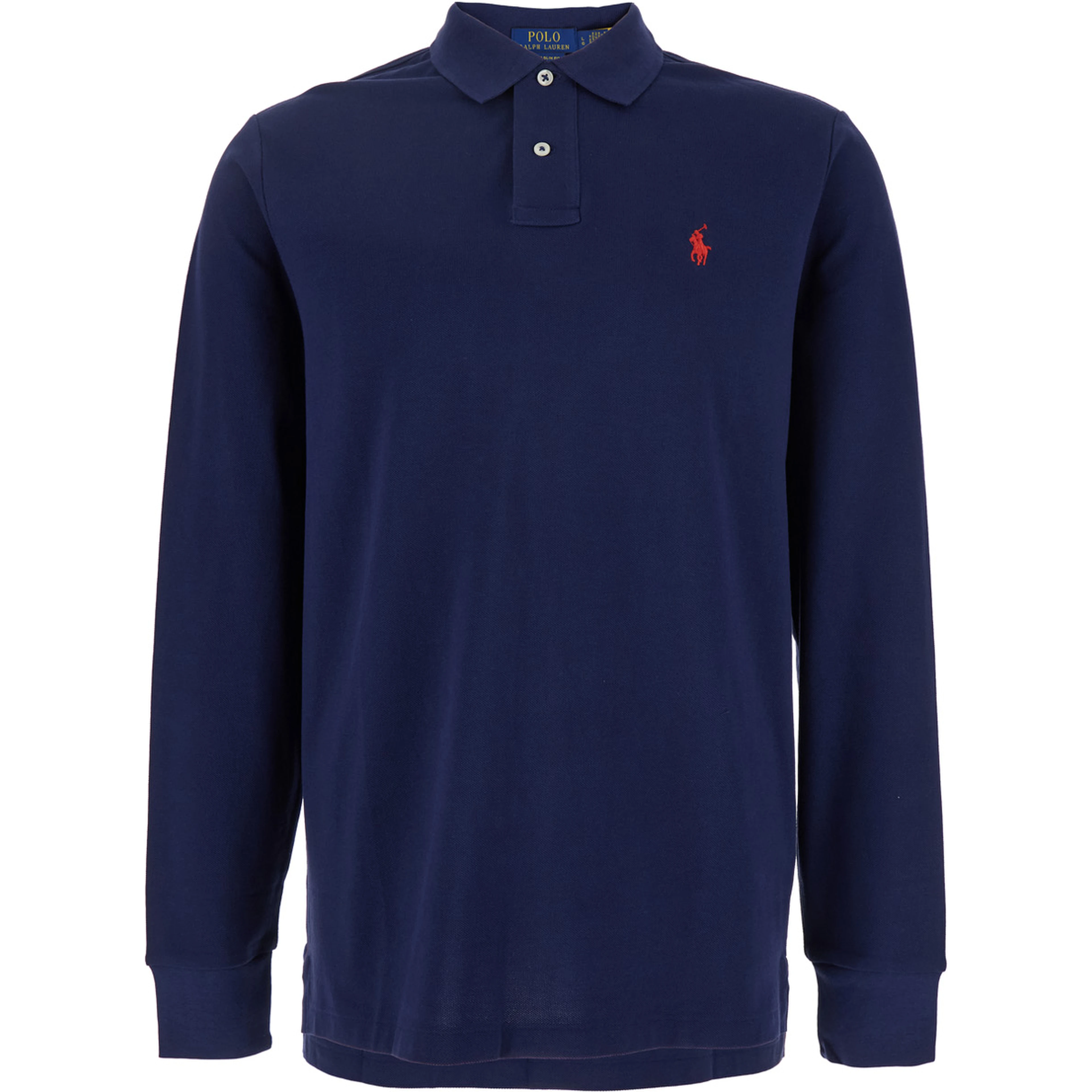 Polo Shirt "Custom Slim Fit" with Classic Collar and Embroidered Pony on Front in Blue Cotton for Men