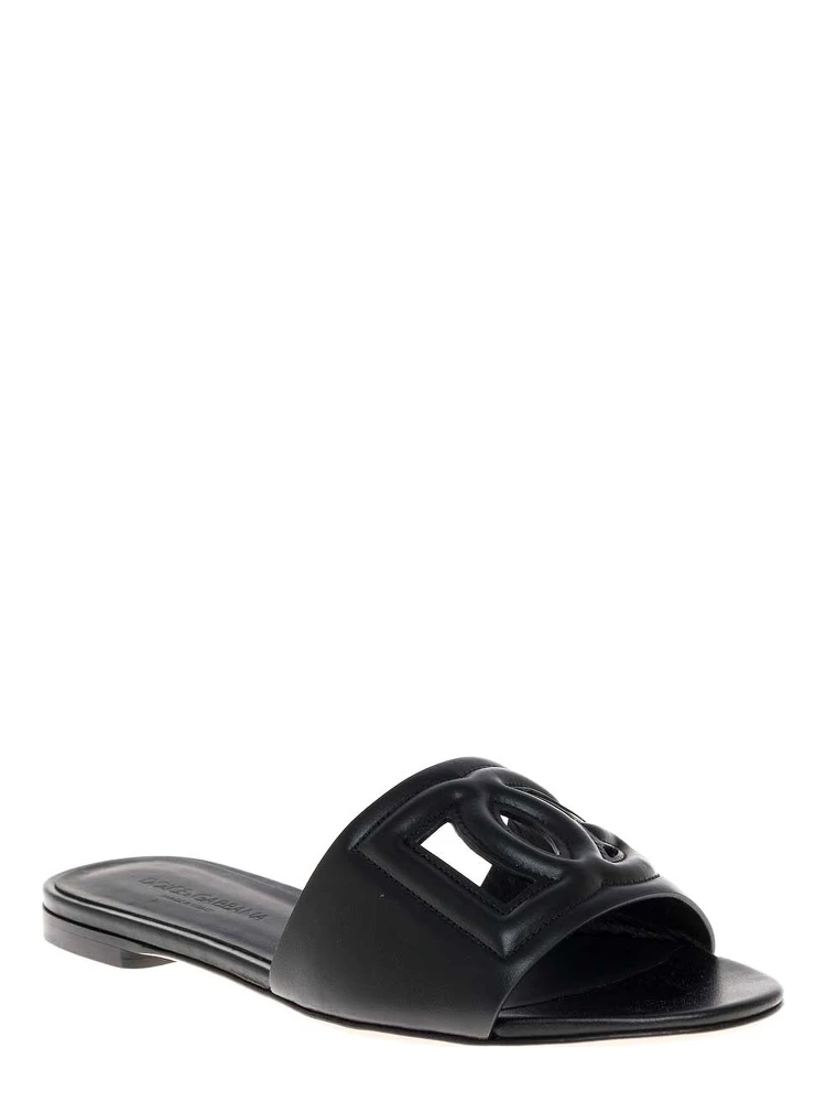 Black Leather Cut-Out Detail Slip-On Sandals for Women alternative