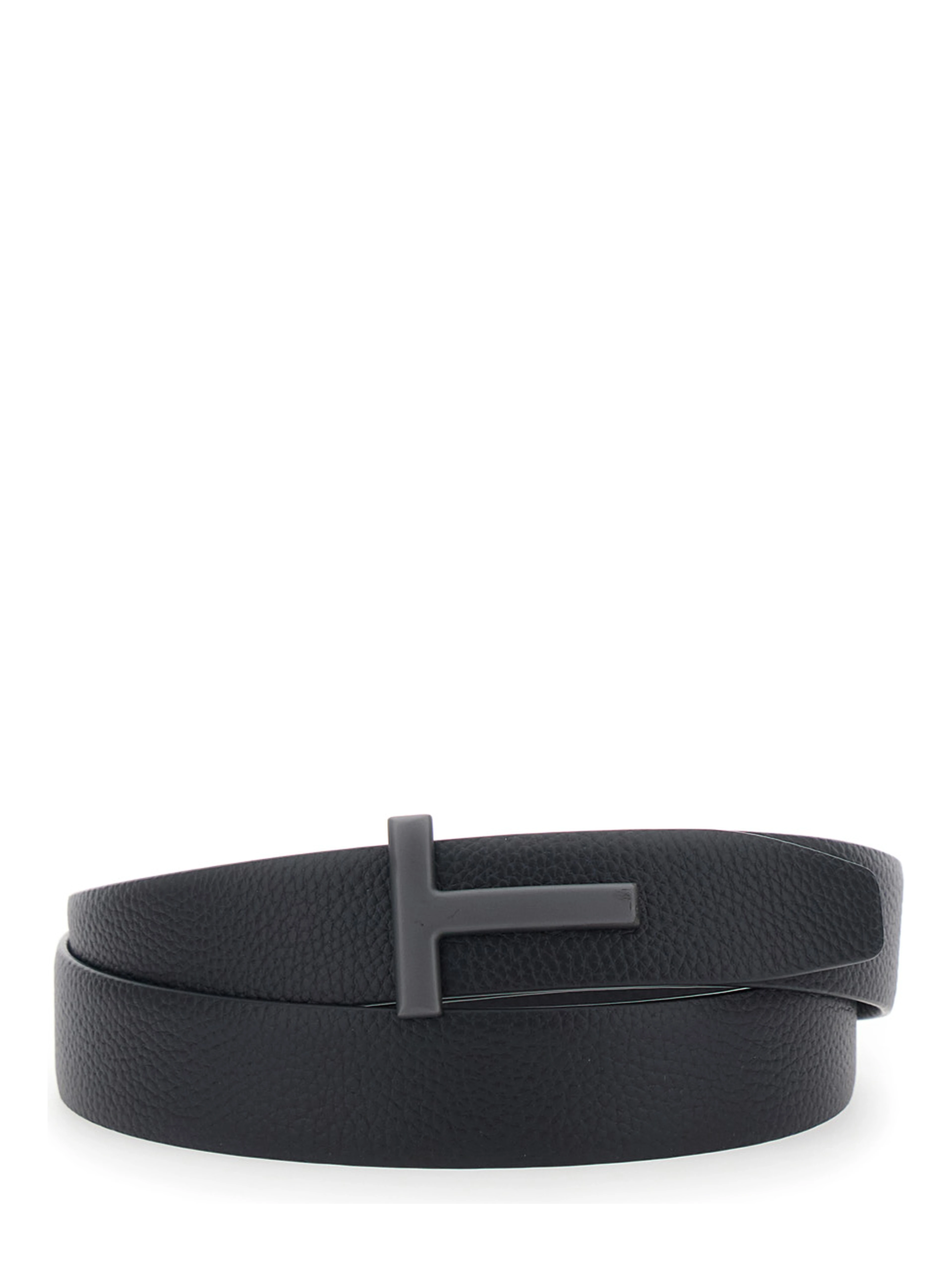 Belt with T Buckle Closure in Black Leather for Men