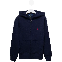 Unisex blue hoodie with front zip in fabric