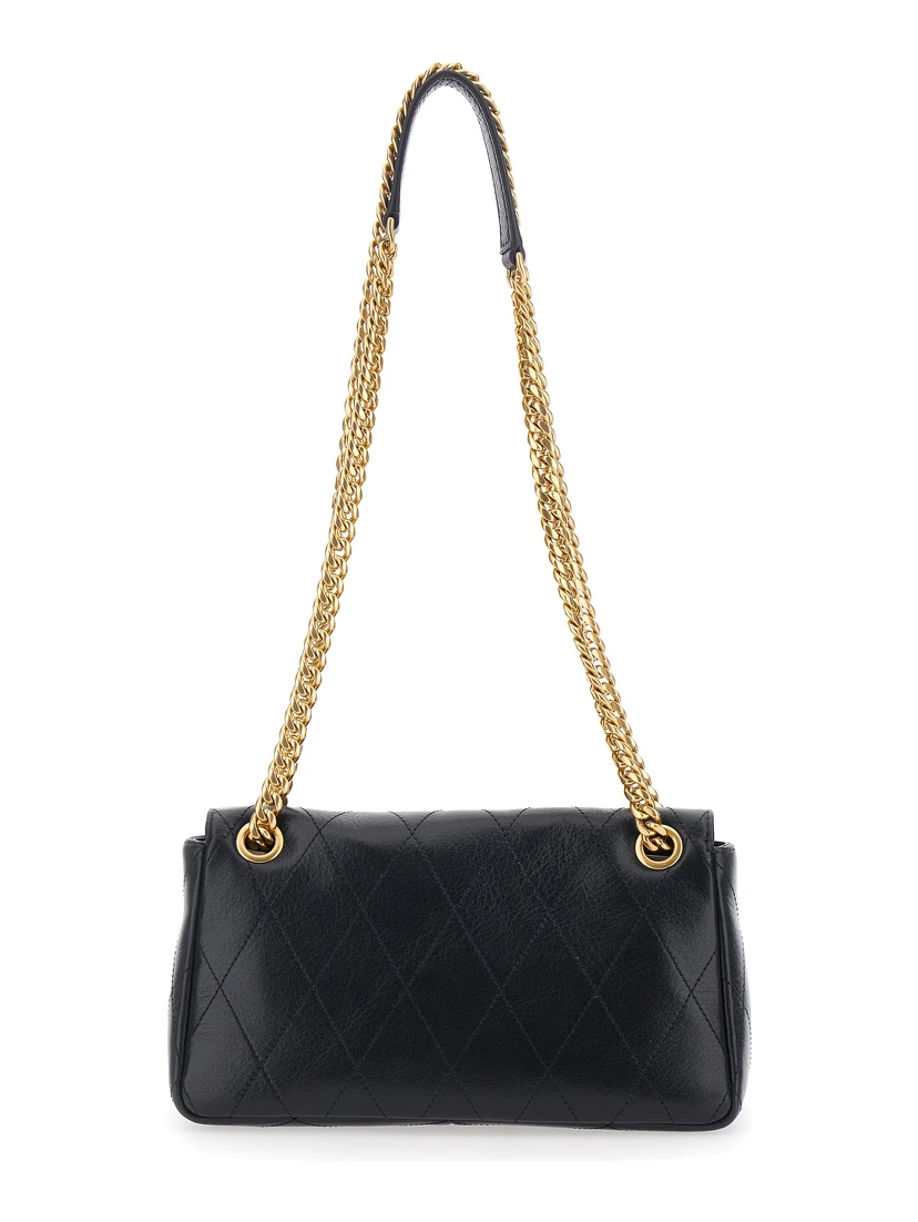 CHARLIE SMALL QUILTED BAG with quilted design and zip closure in Black Cow Leather for Women