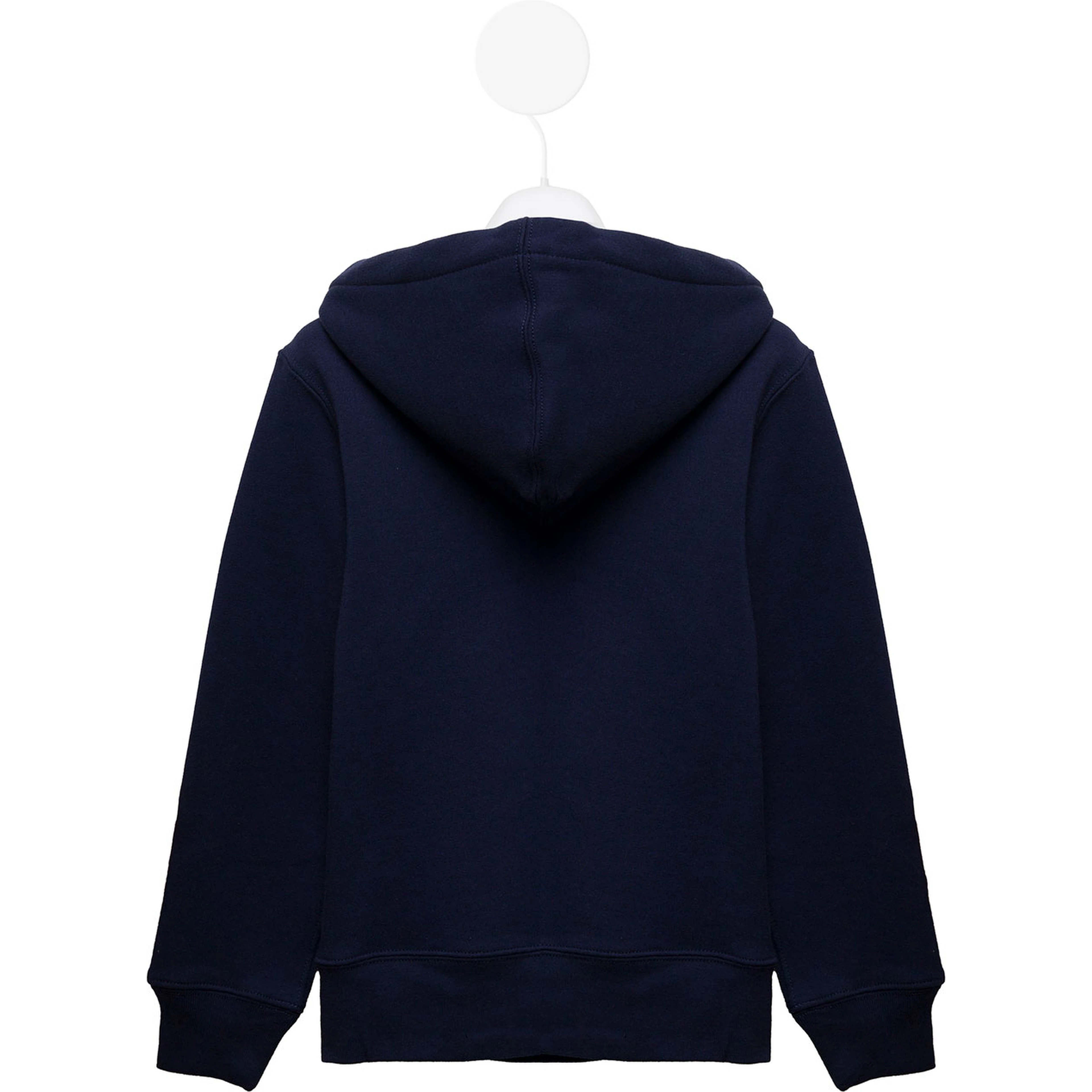 Unisex blue hoodie with front zip in fabric