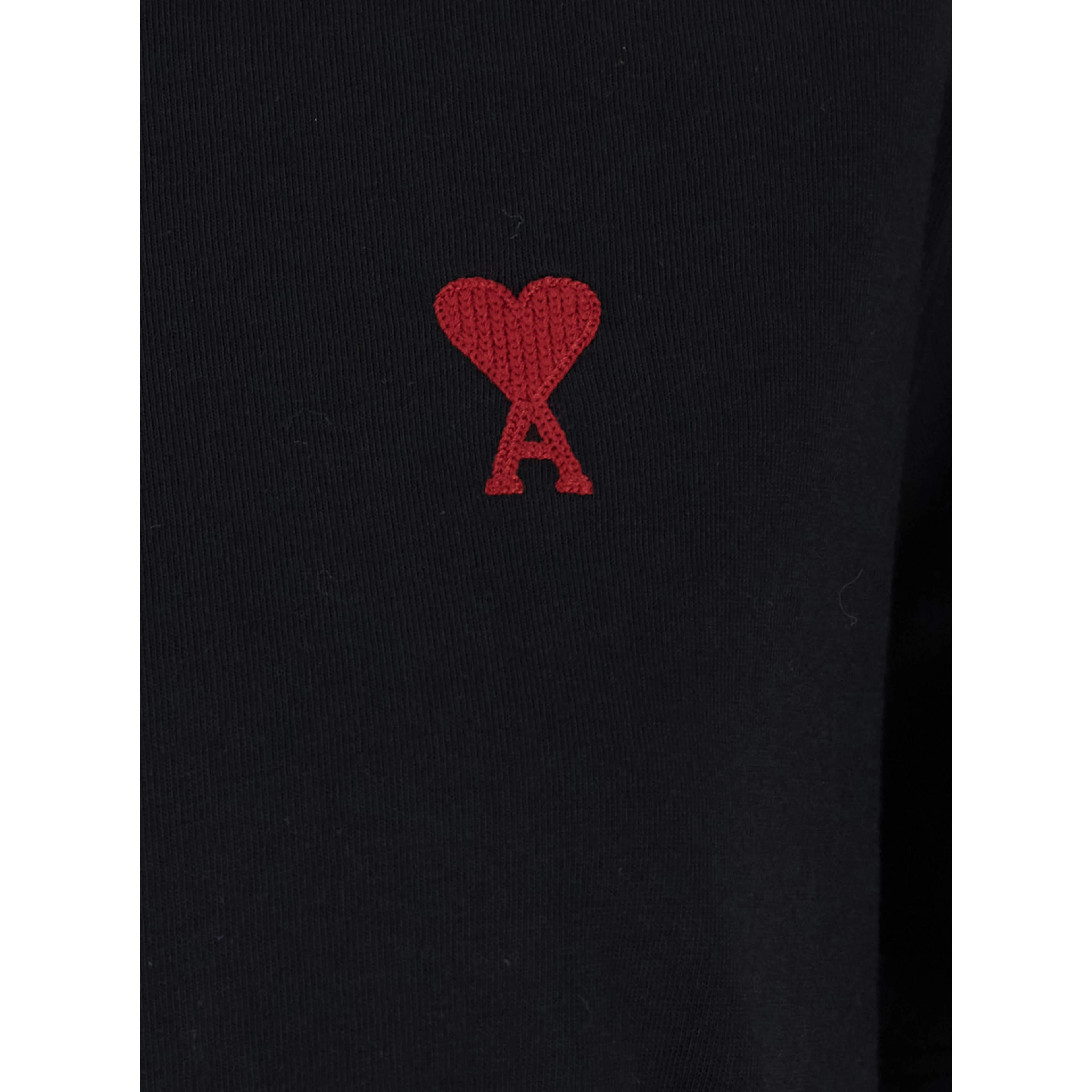T-shirt with red AMI de Coeur logo in black unisex cotton fabric