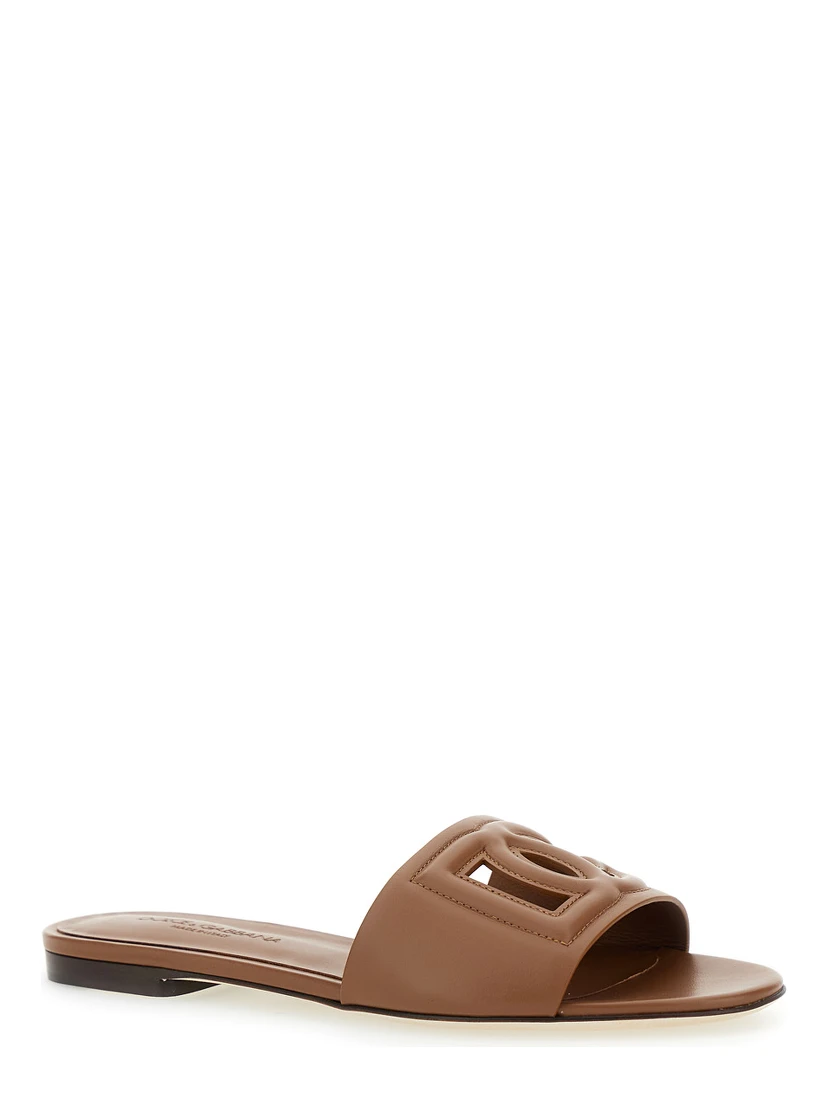 Brown Leather Cut Out Logo Slide Sandal CQ0436 for Women